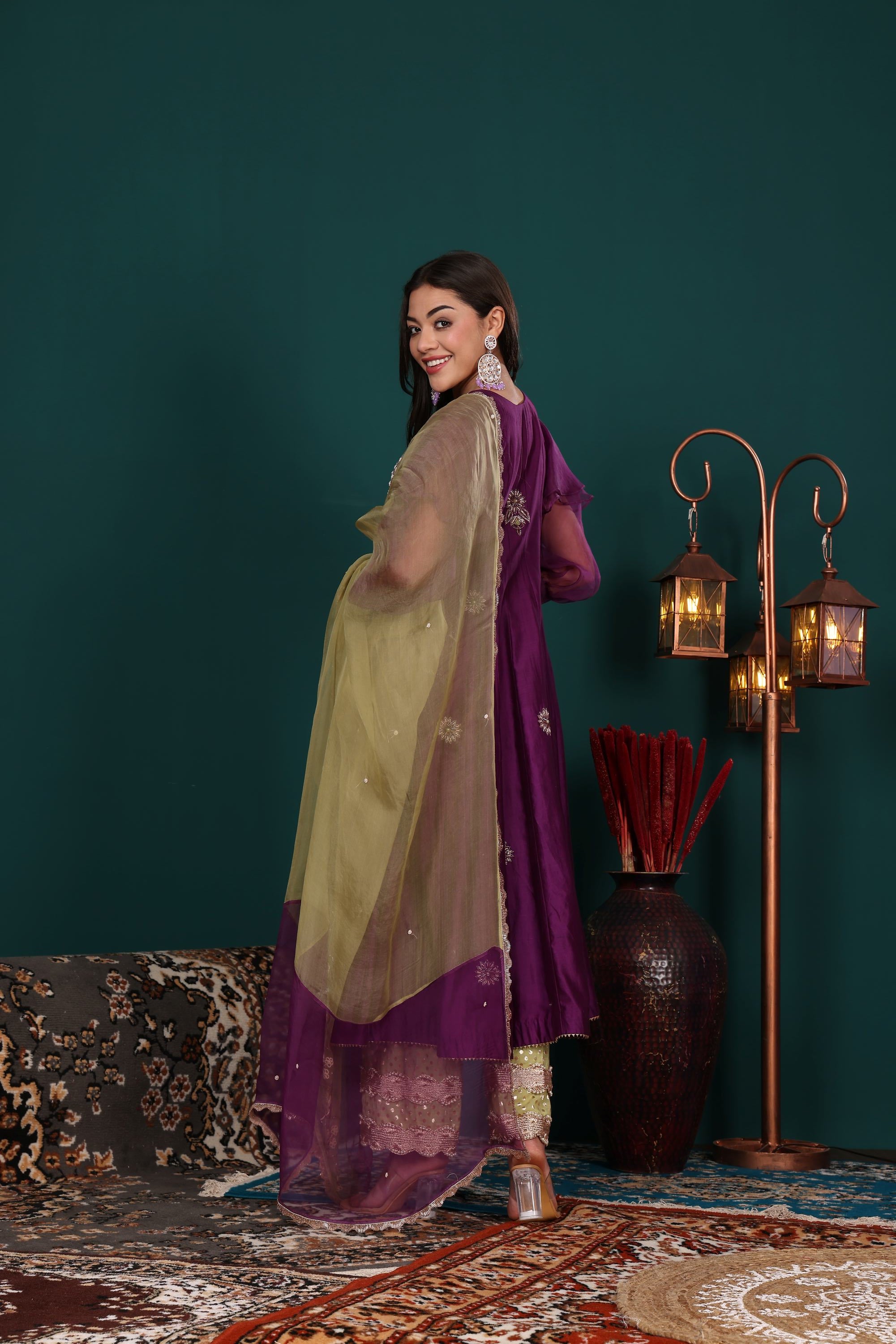 Plum Anarkali Set