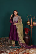 Plum Anarkali Set