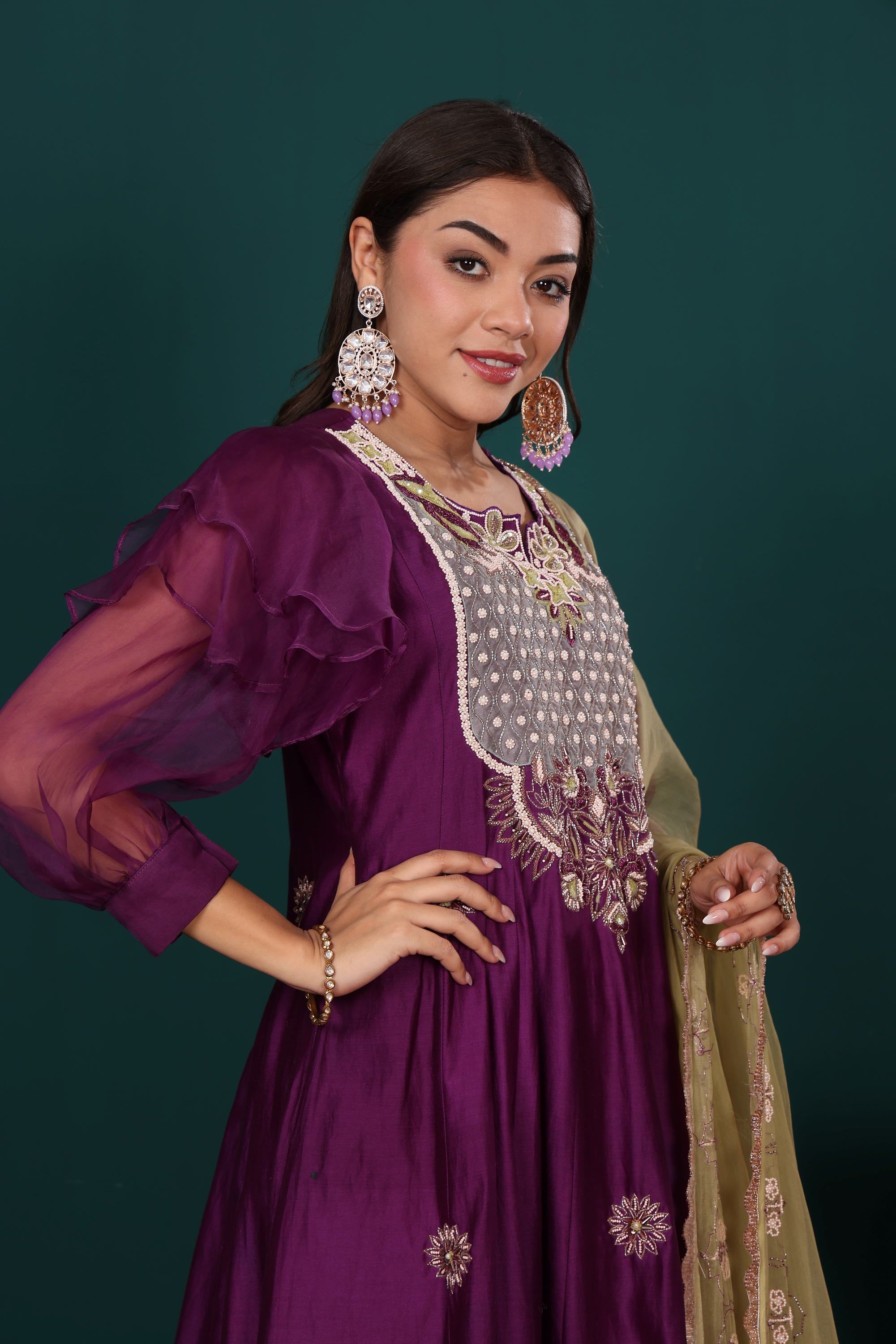 Plum Anarkali Set