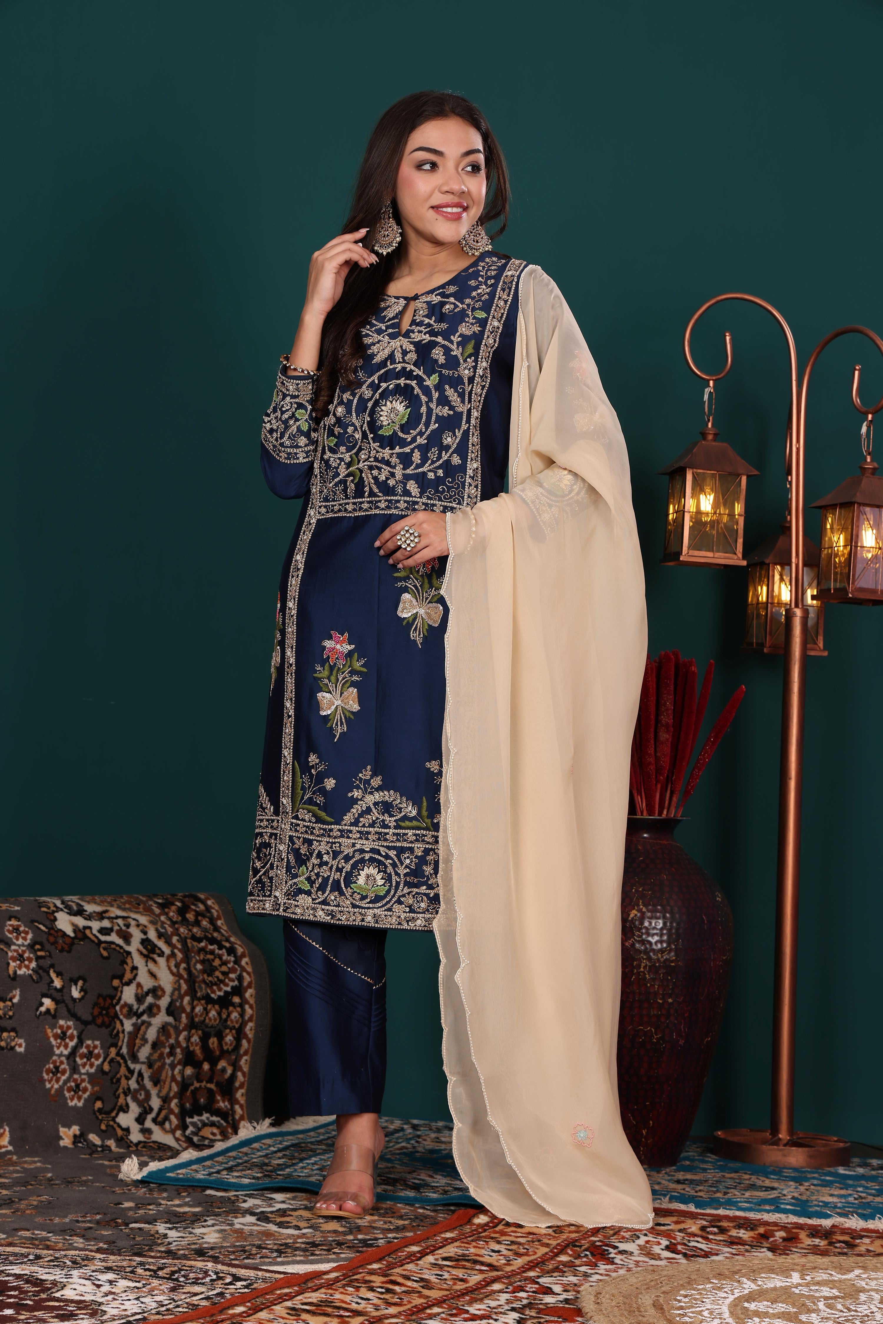 Midnight Blue Embroidered Set