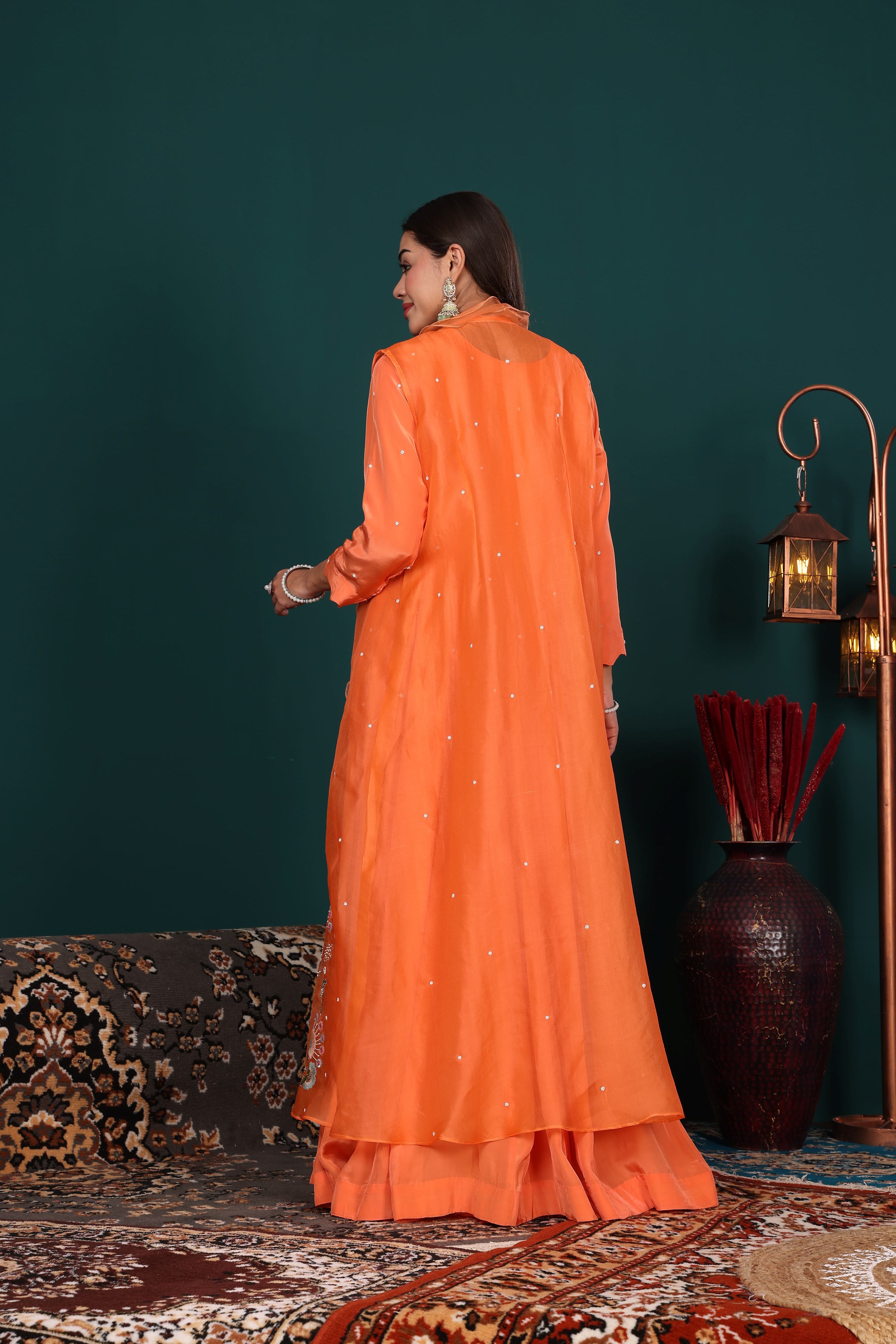 Orange Anarkali Jacket