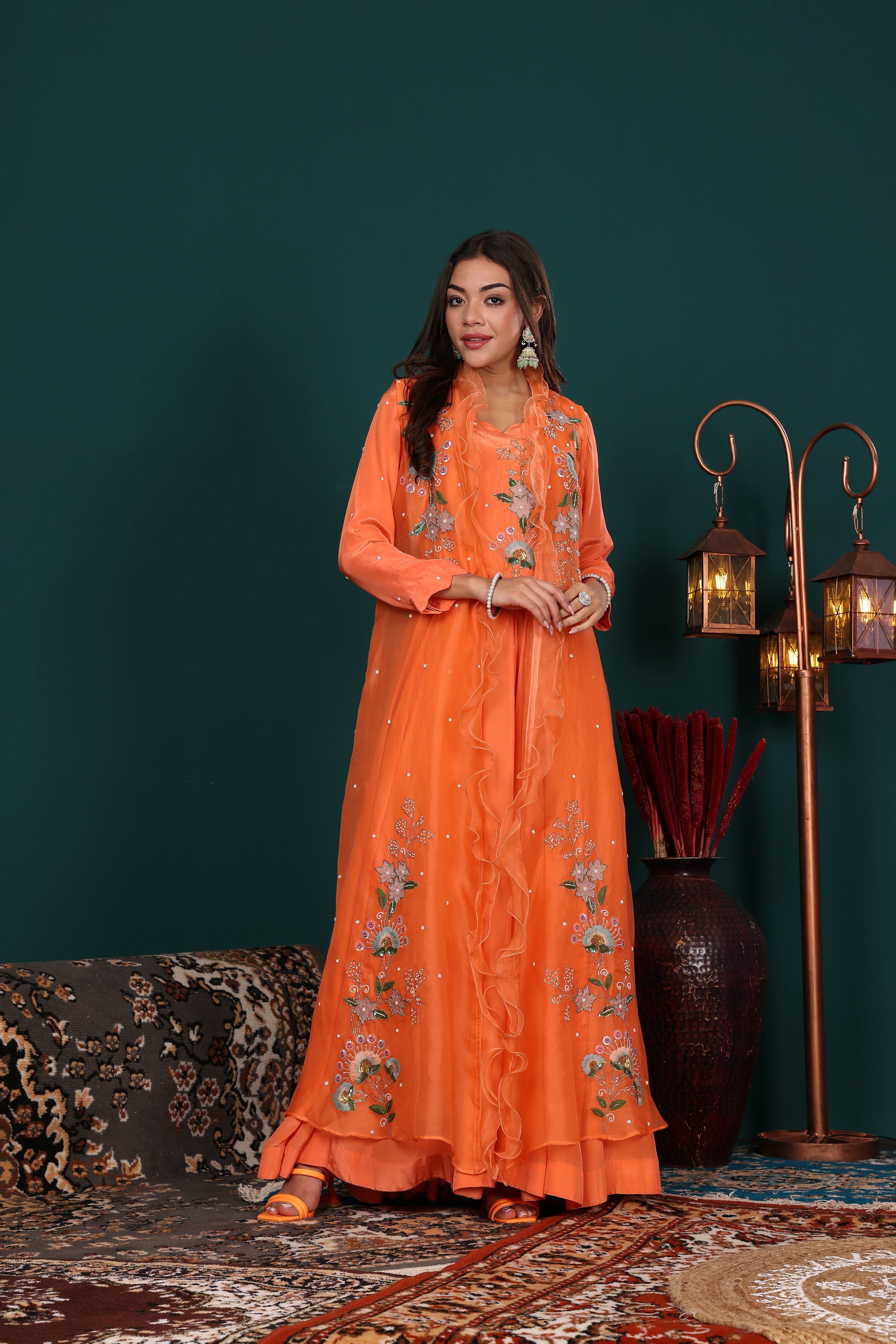 Orange Anarkali Jacket