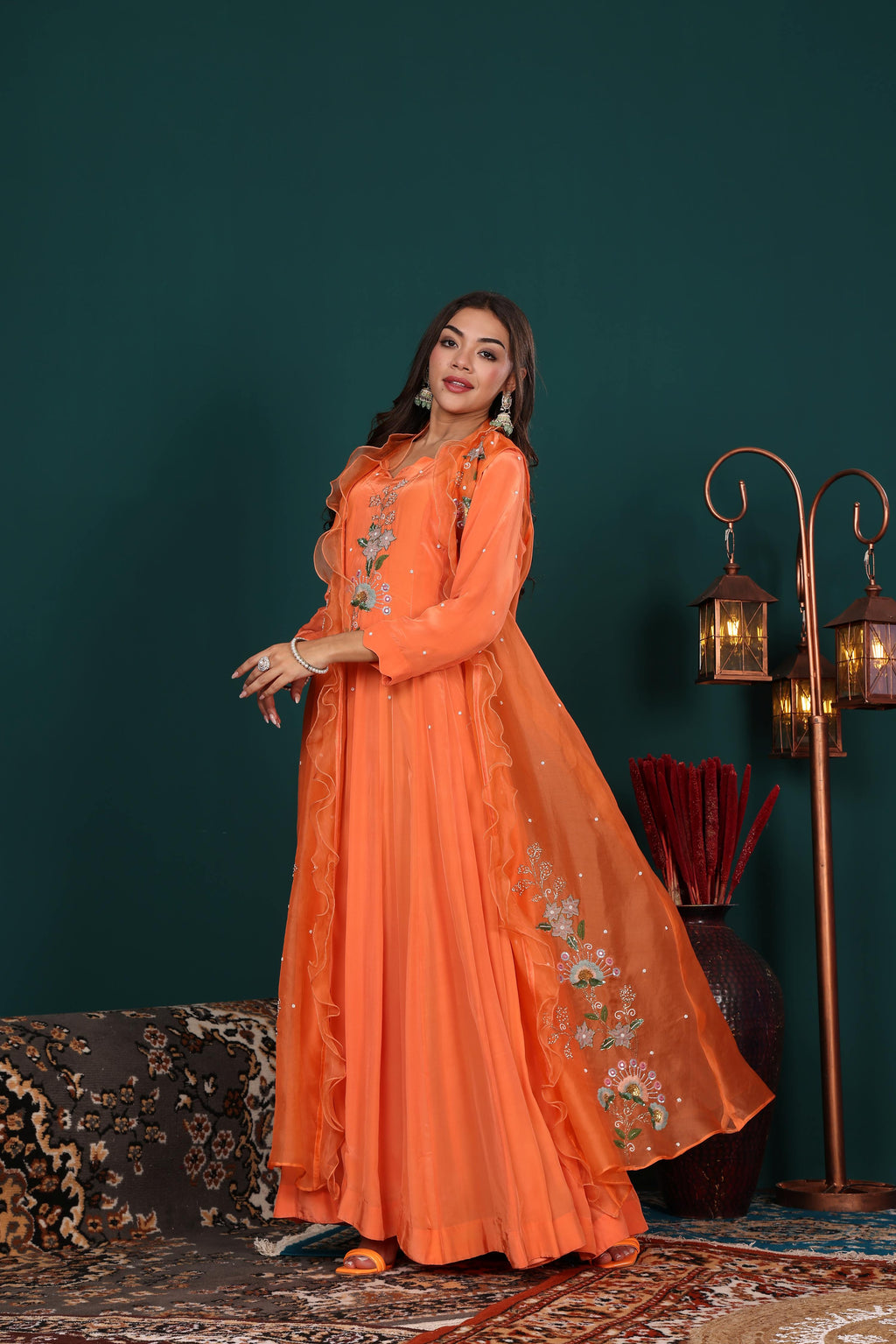 Orange Anarkali Jacket