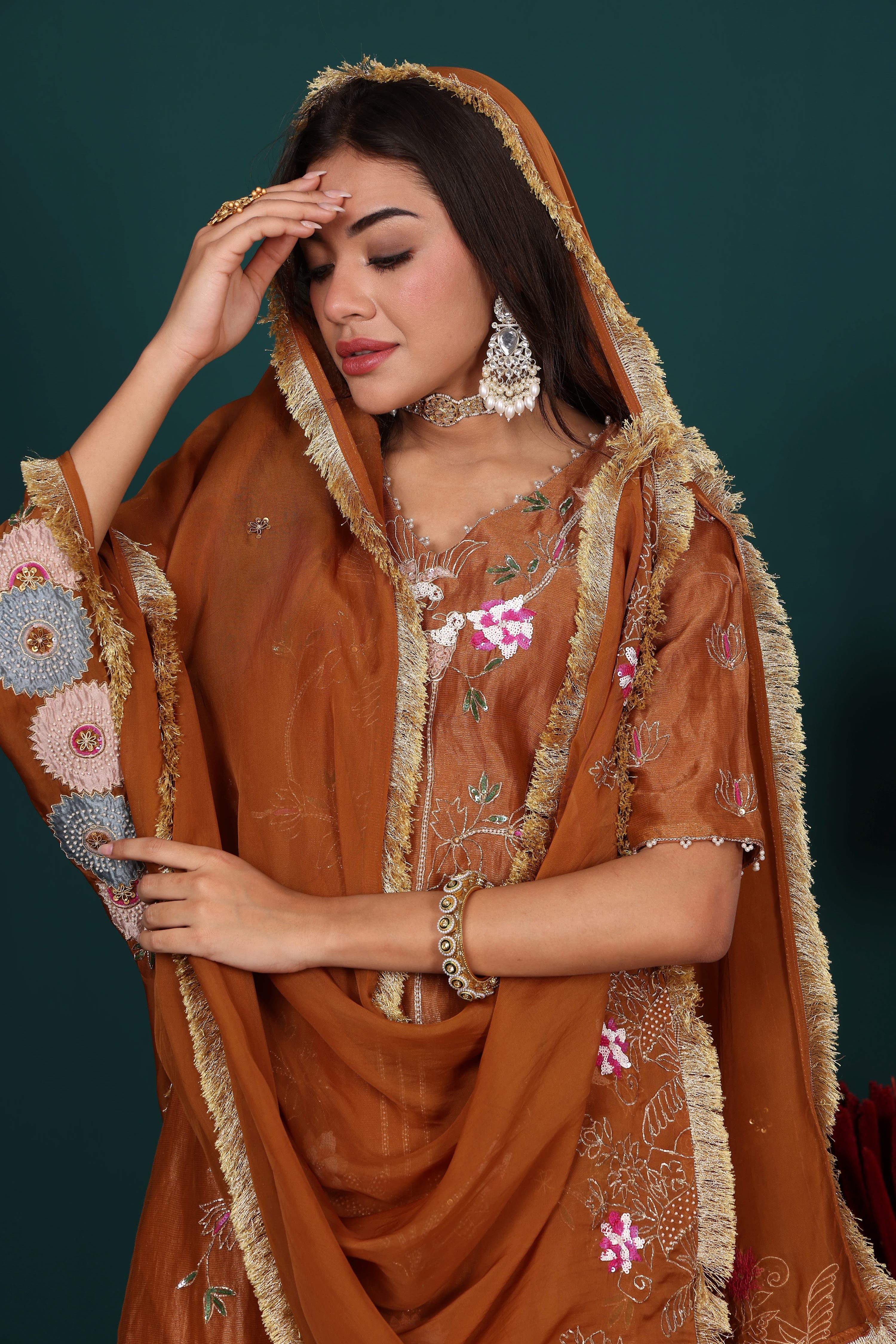 Saddle Brown kurta Sharara Set