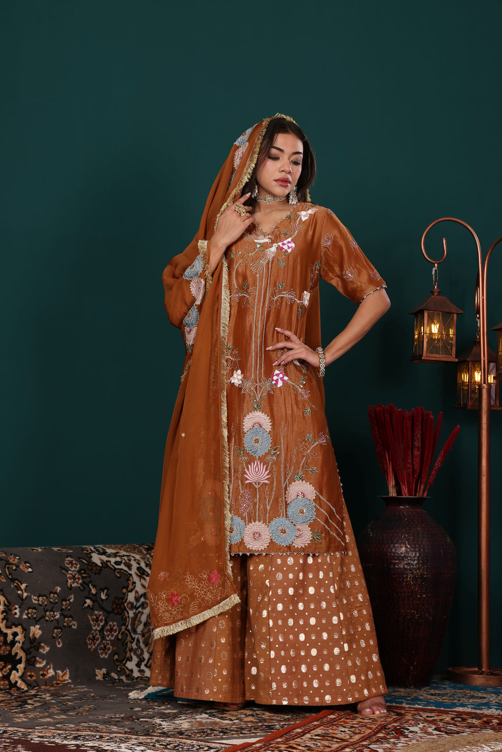 Saddle Brown kurta Sharara Set