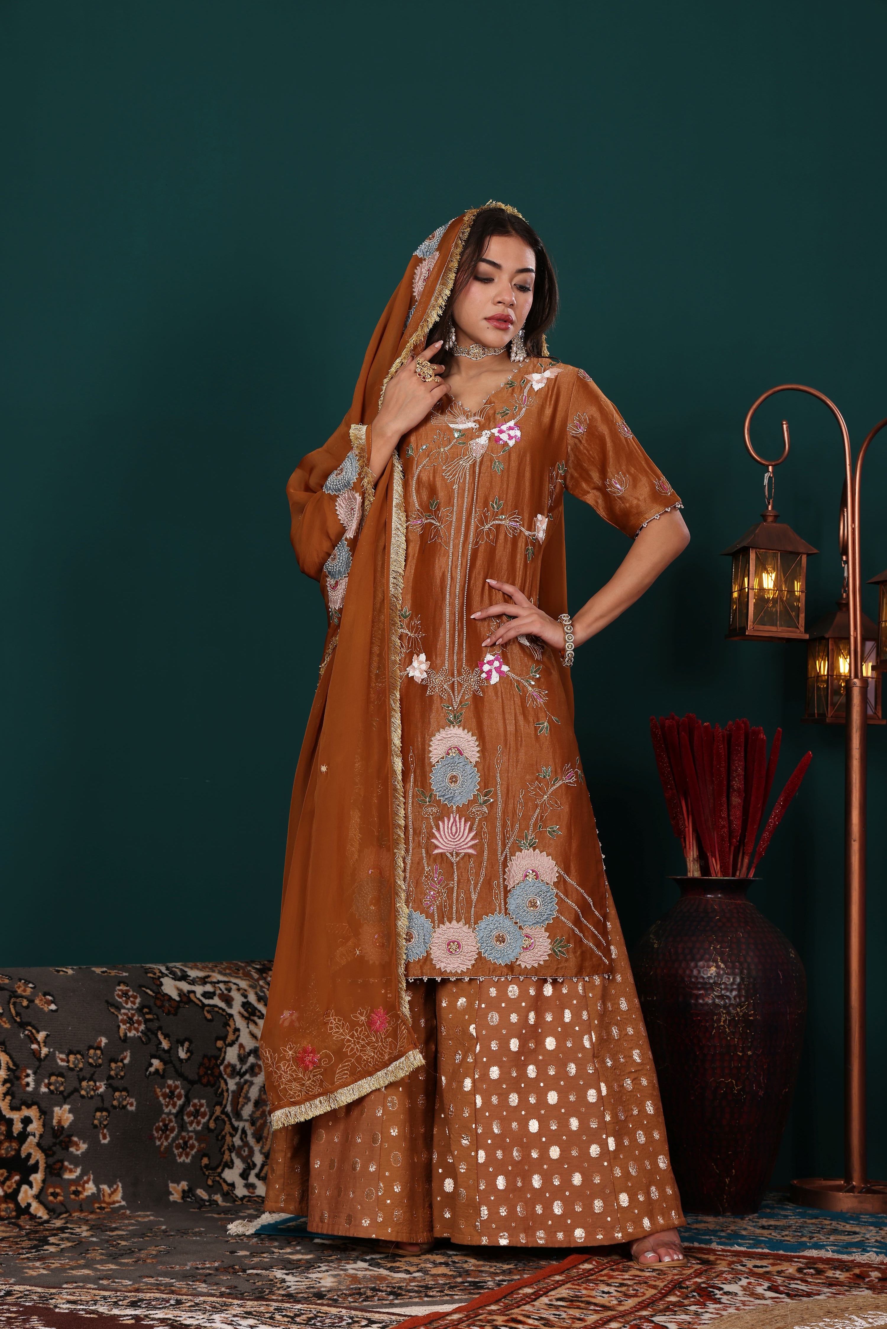 Saddle Brown kurta Sharara Set