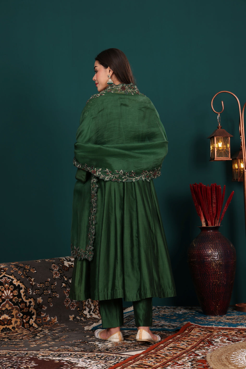 Sage Green Angrakha Anarkali set