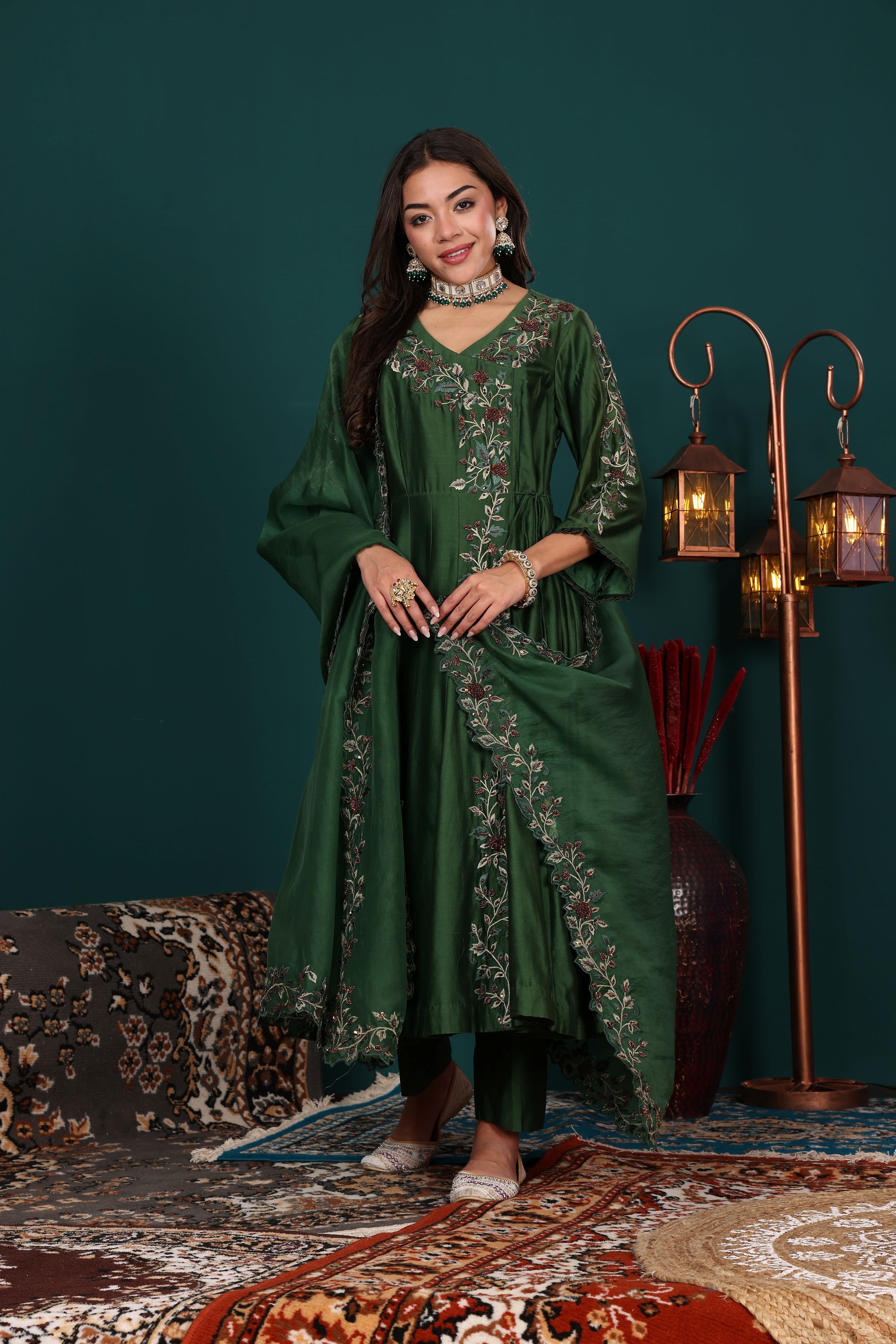 Sage Green Angrakha Anarkali set