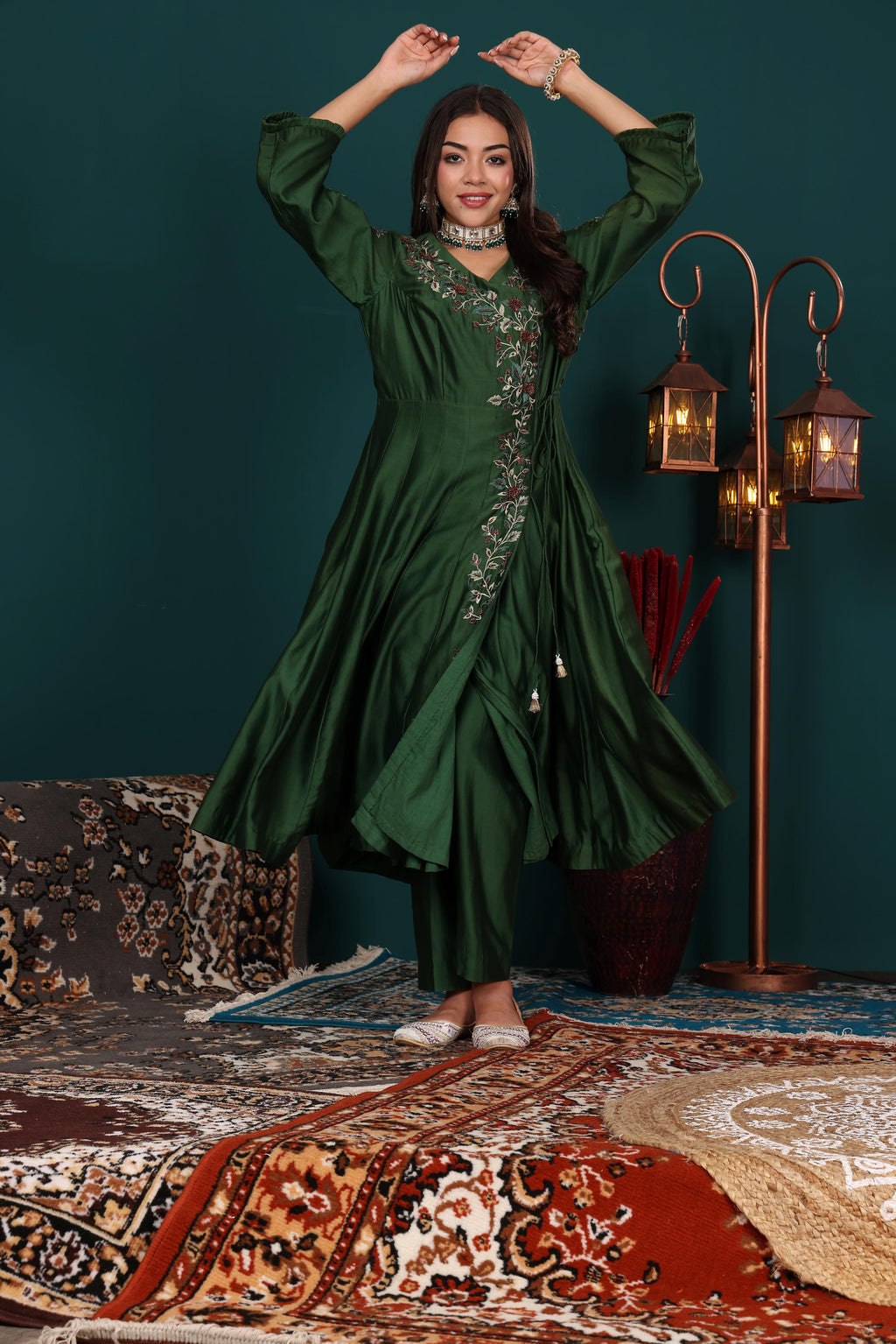 Sage Green Angrakha Anarkali set
