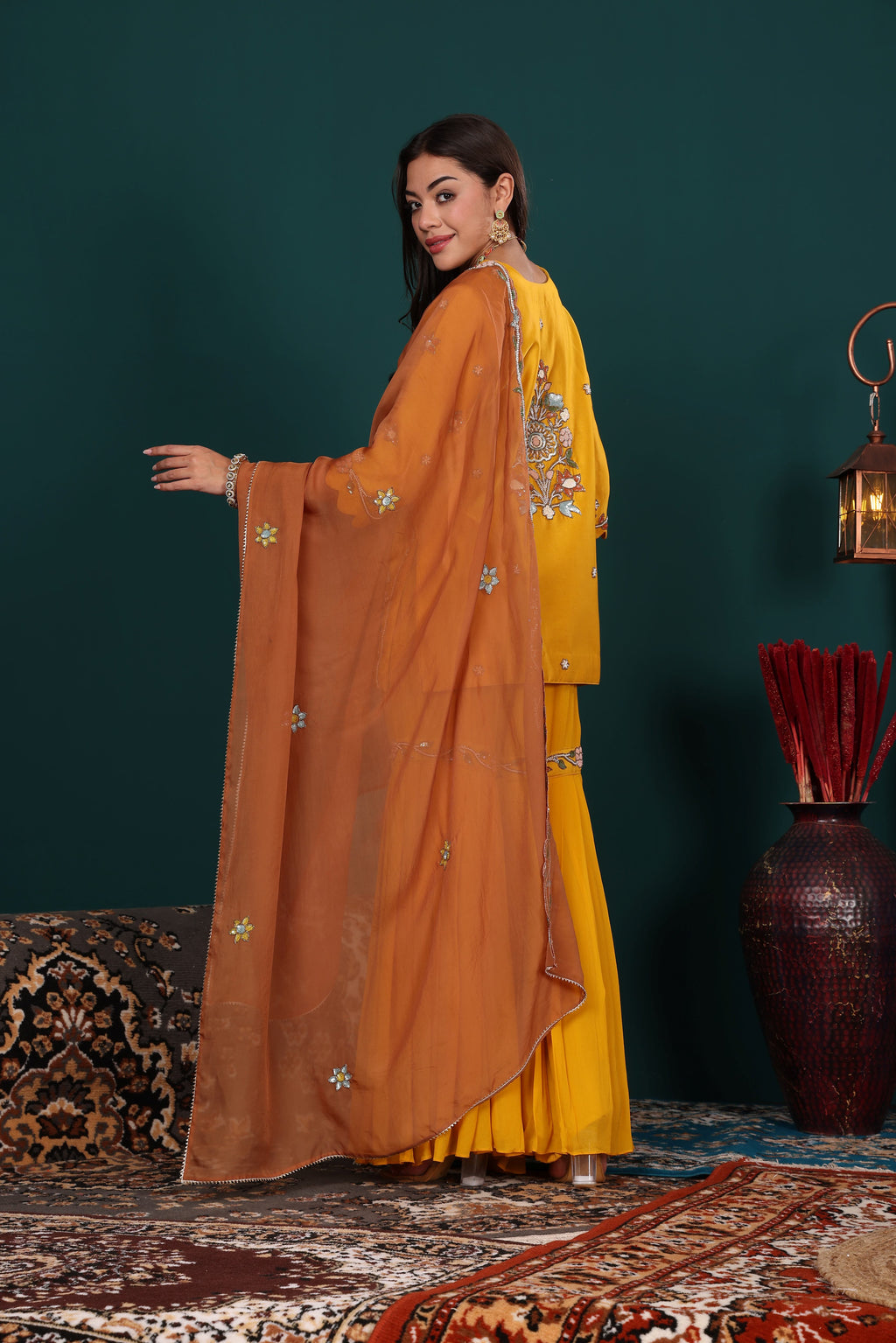 Mustard Yellow Embroidered Kurta Set