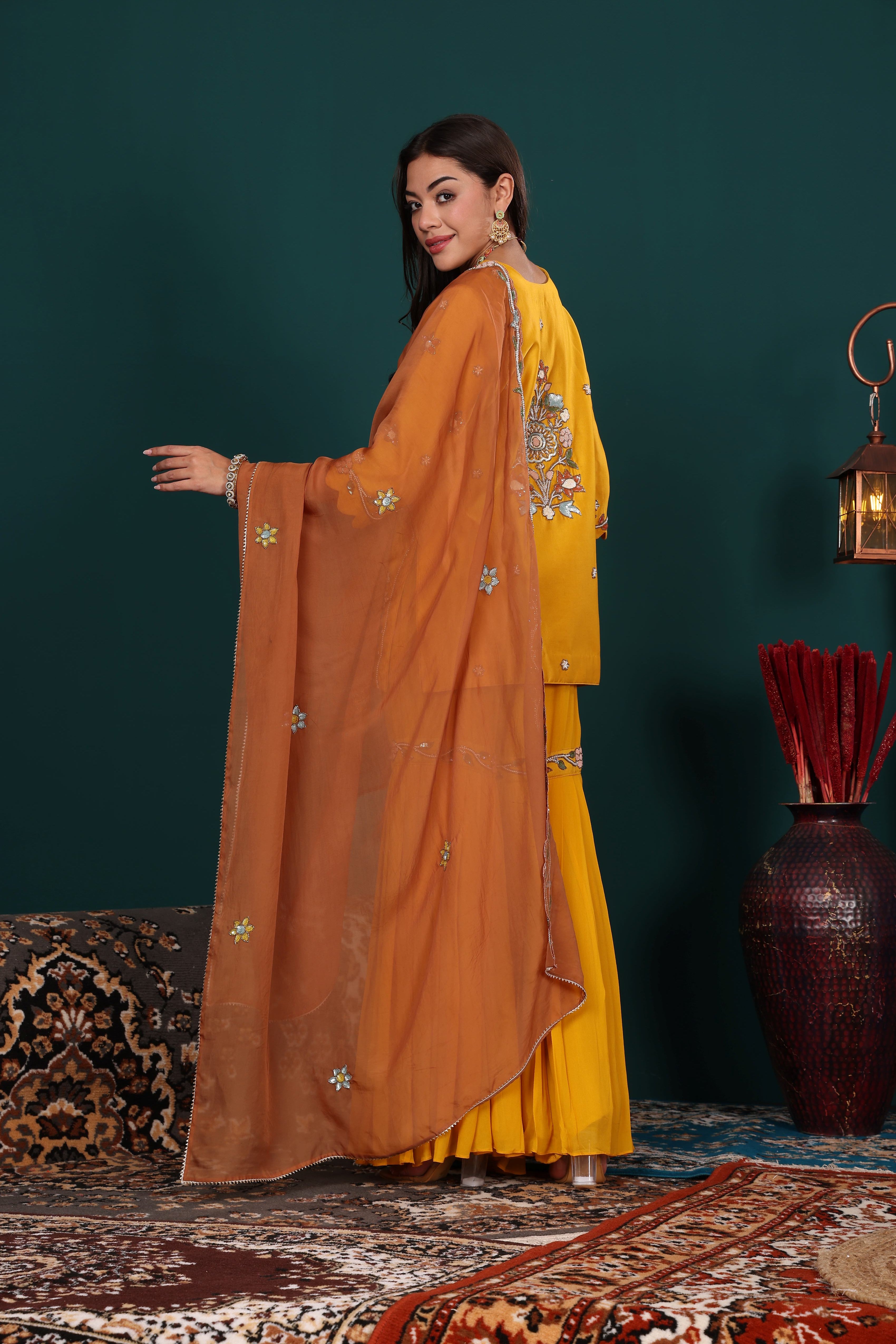 Mustard Yellow Embroidered Kurta Set