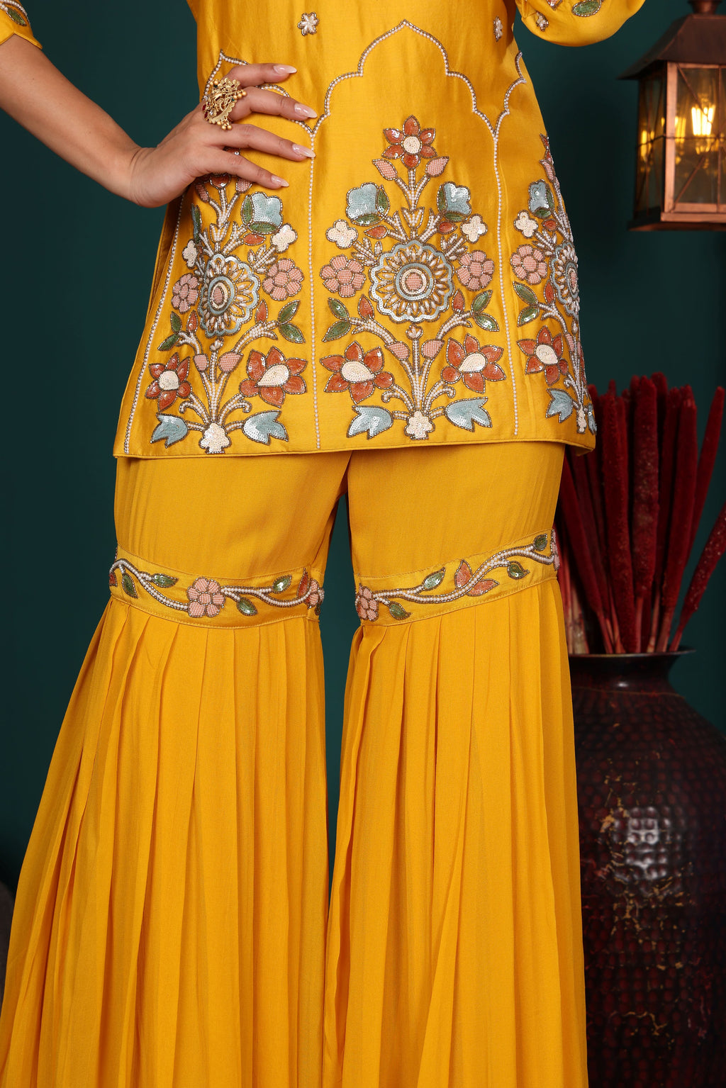 Mustard Yellow Embroidered Kurta Set
