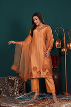Rust Embroidered Kurta Set
