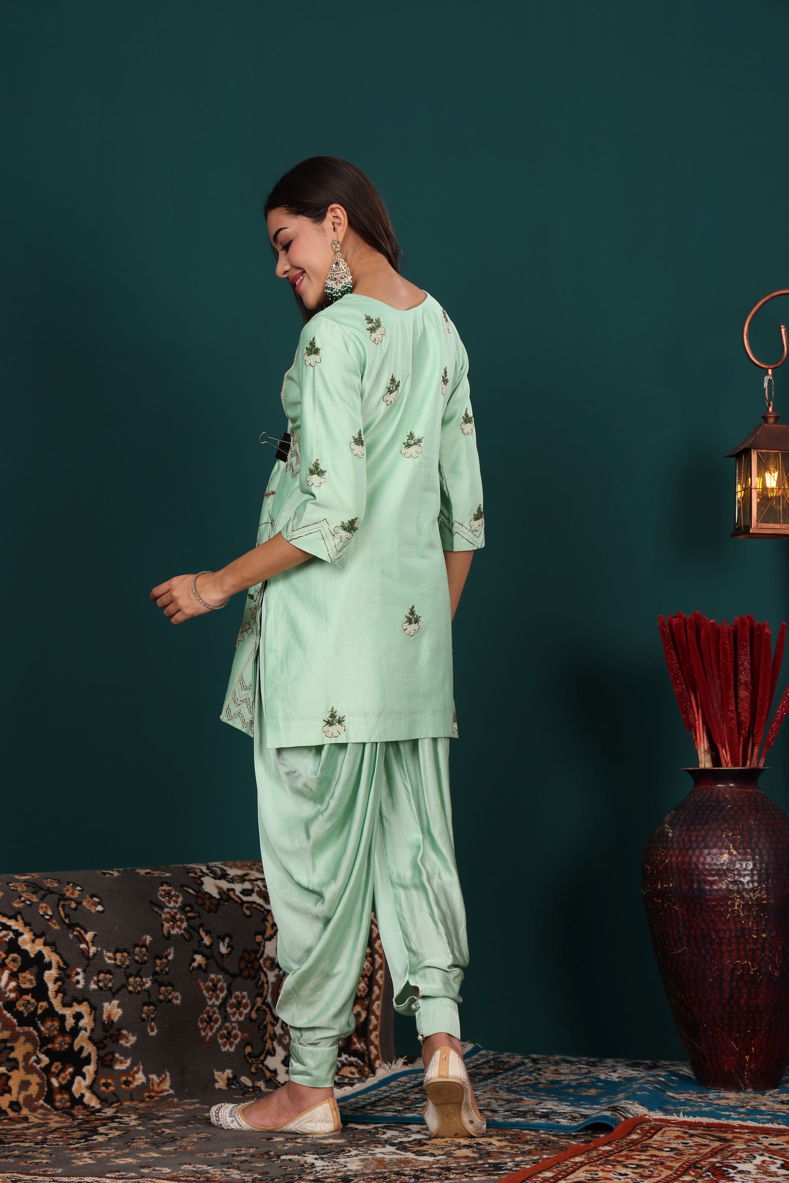 Mint Green Top Dhoti Set