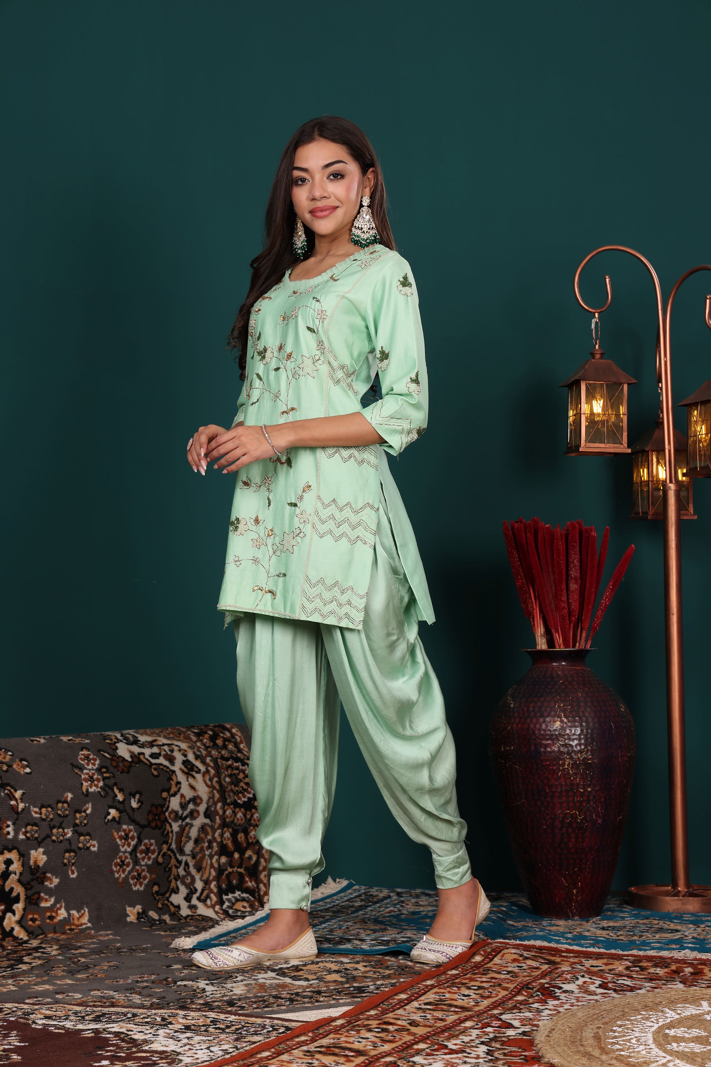 Mint Green Top Dhoti Set