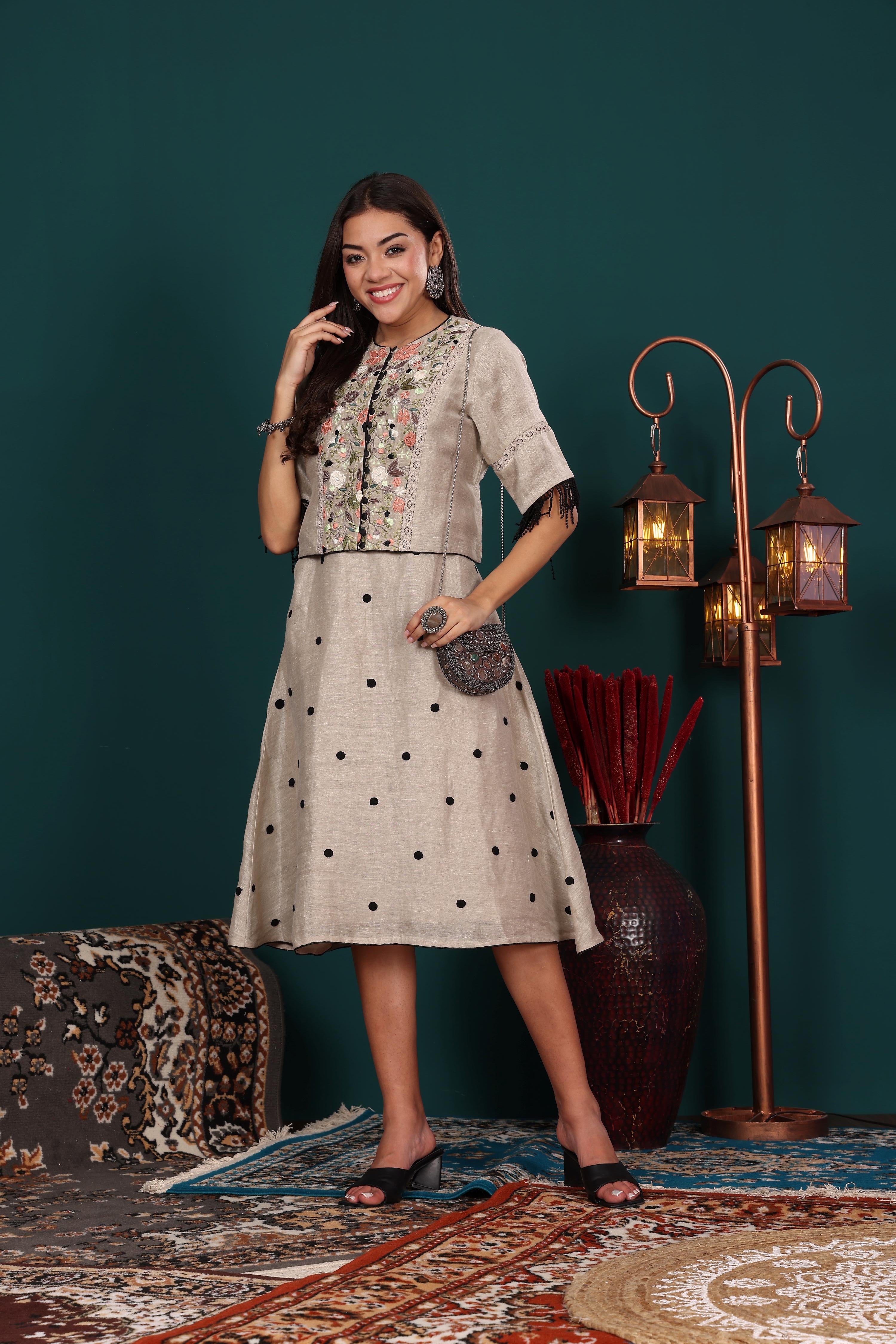 Khaki Koti Dress Set