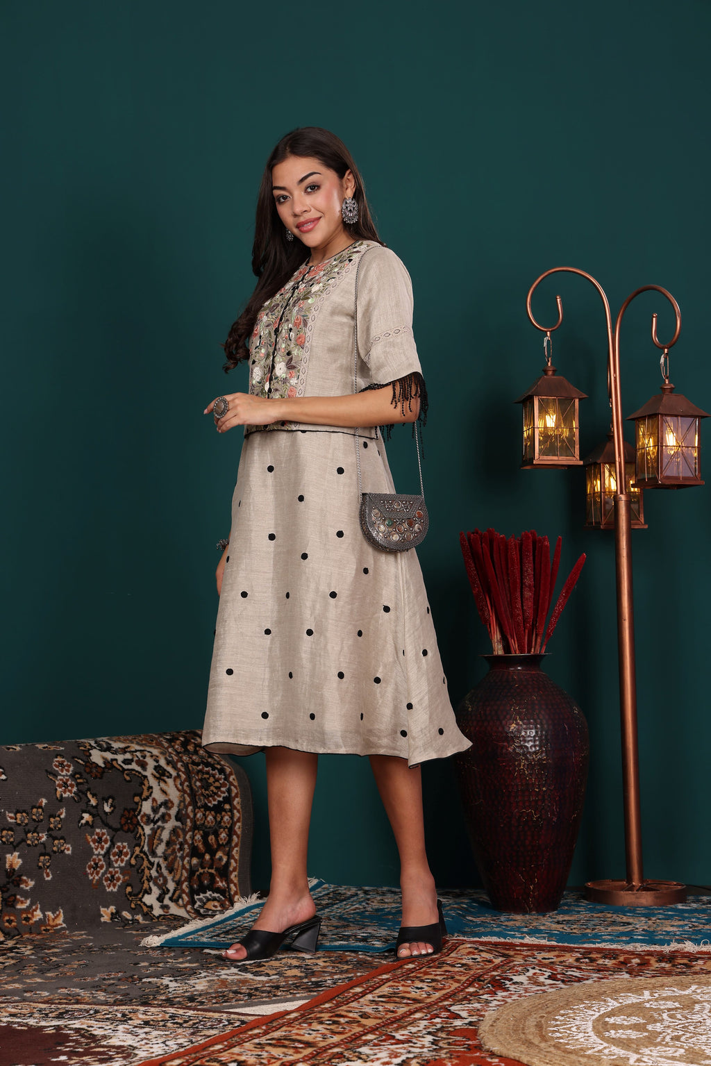 Khaki Koti Dress Set