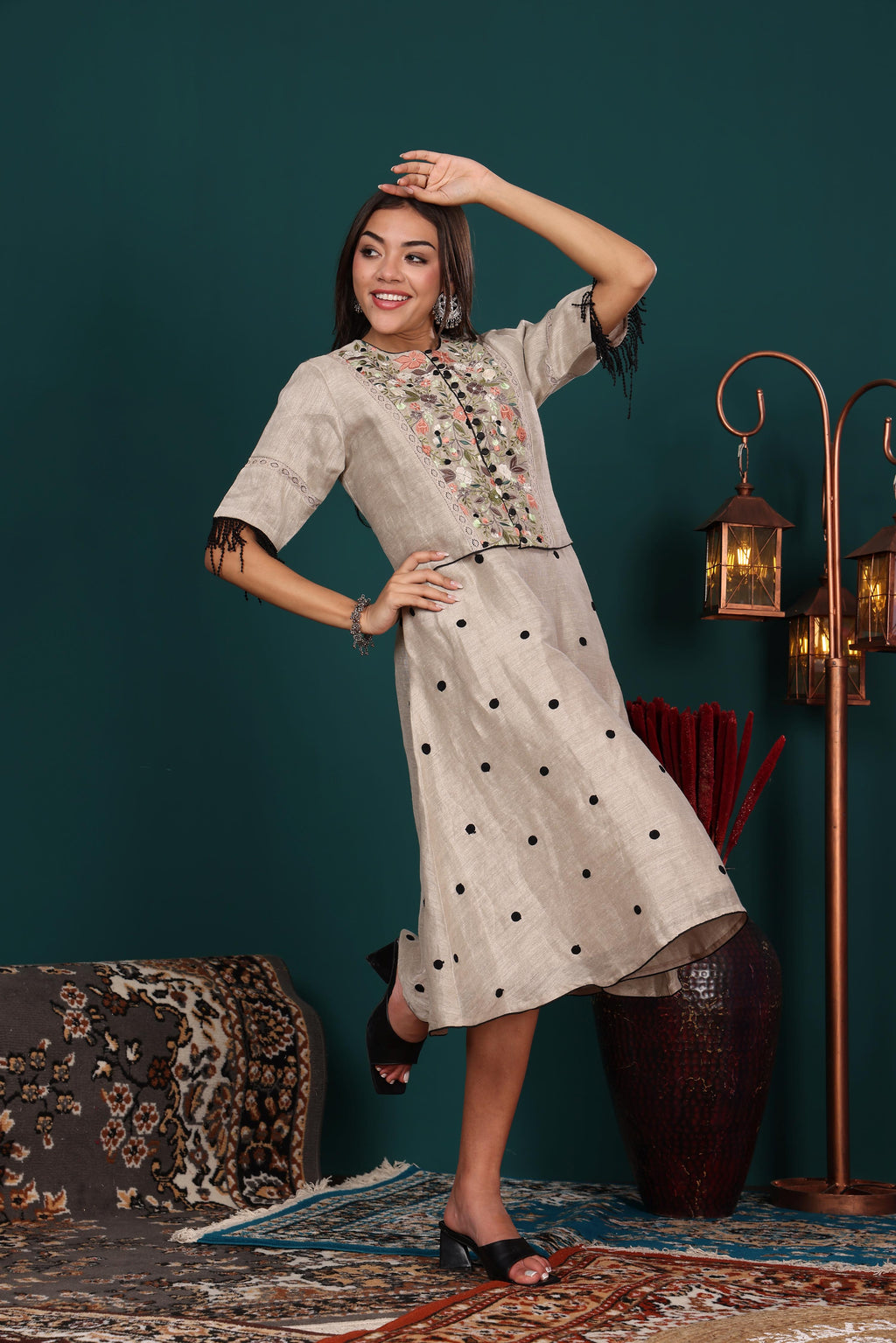 Khaki Koti Dress Set