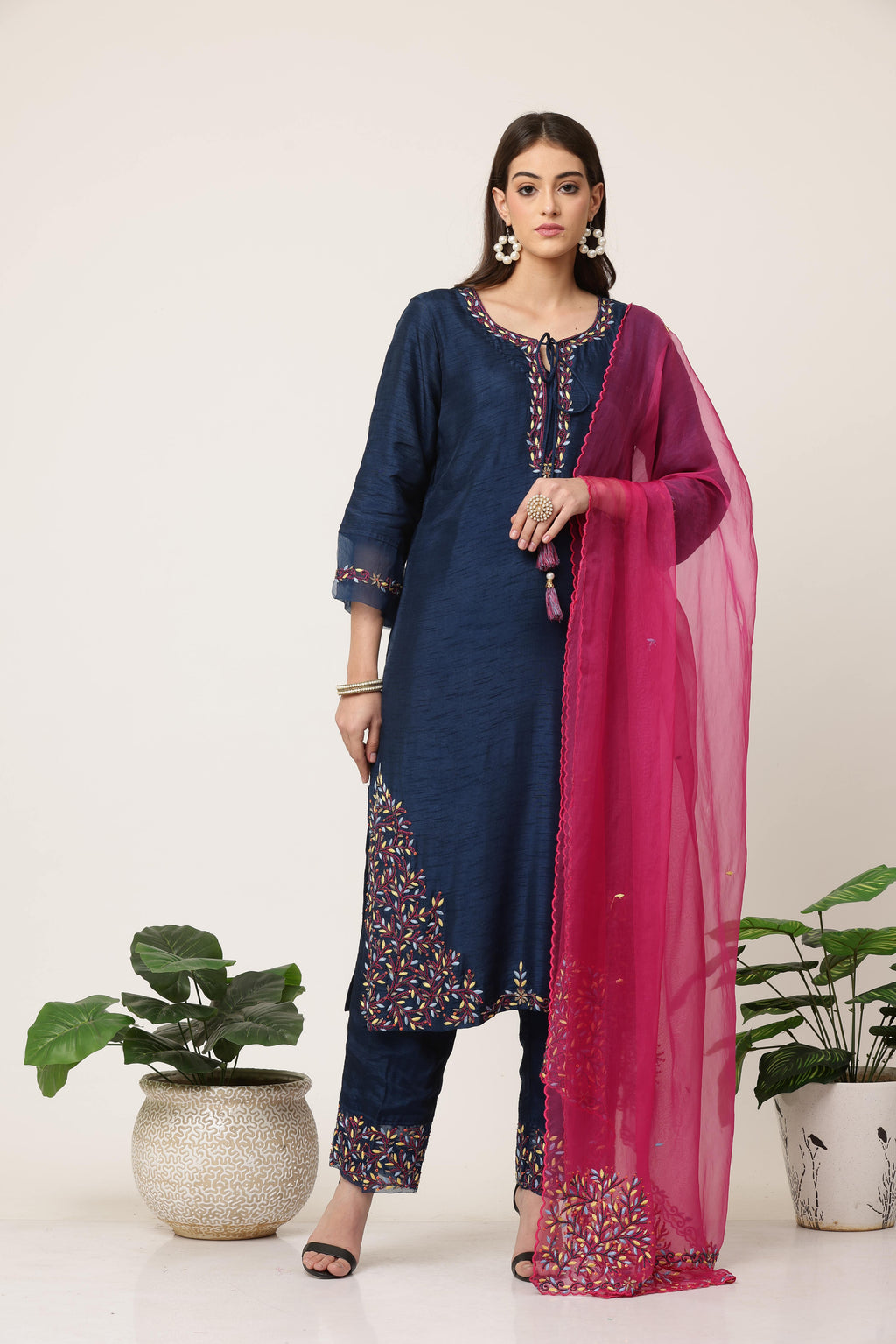 Multicolour Thread Organza Kurta Set