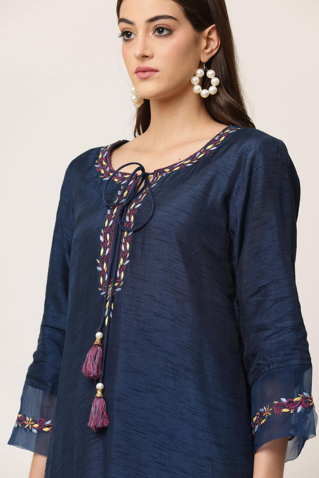 Multicolour Thread Organza Kurta Set