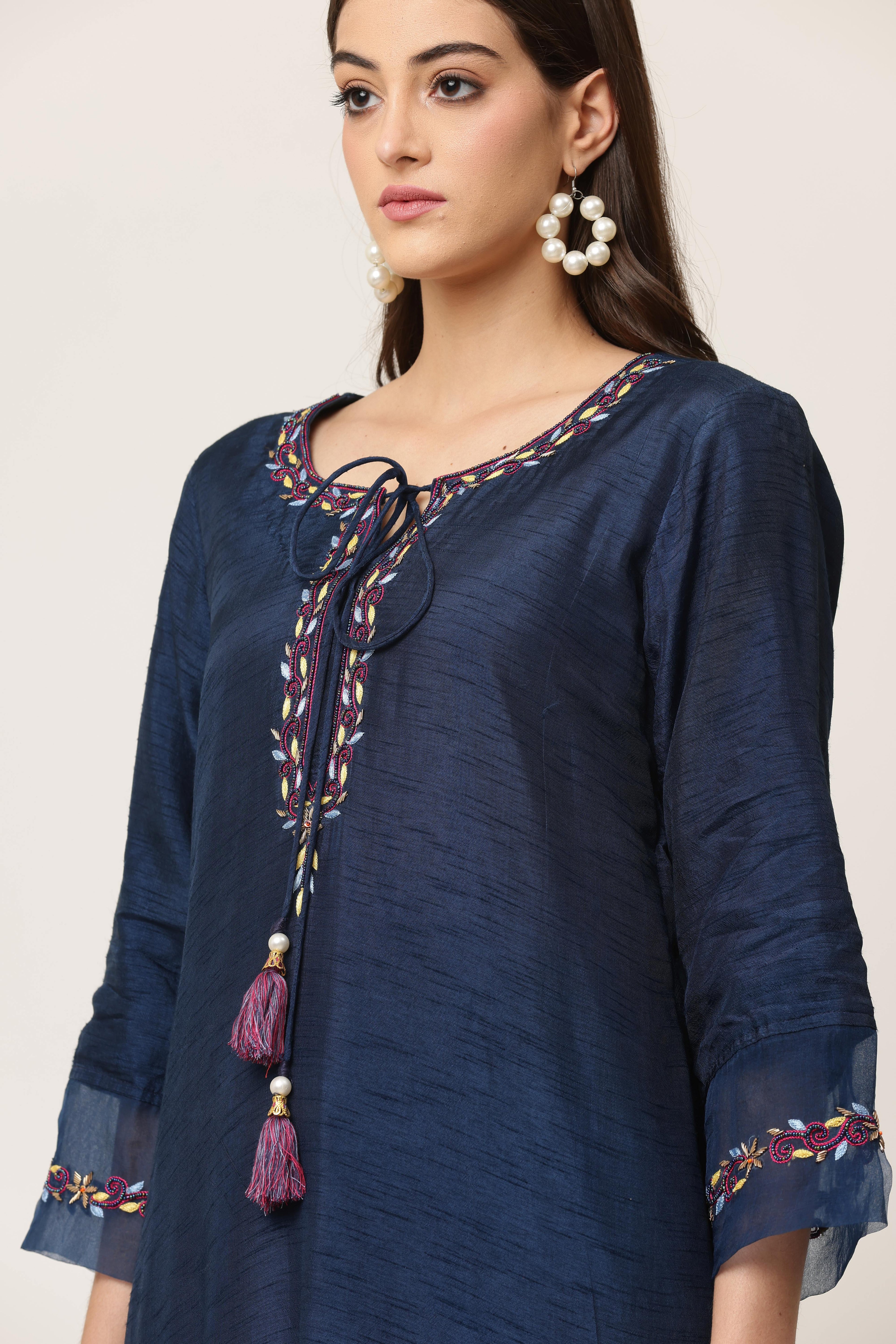Multicolour Thread Organza Kurta Set