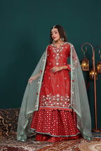 Ruhani Red Esembled Kurta Lehenga set