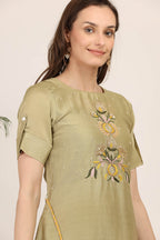 Olive Green Embroidered A-Line Dress
