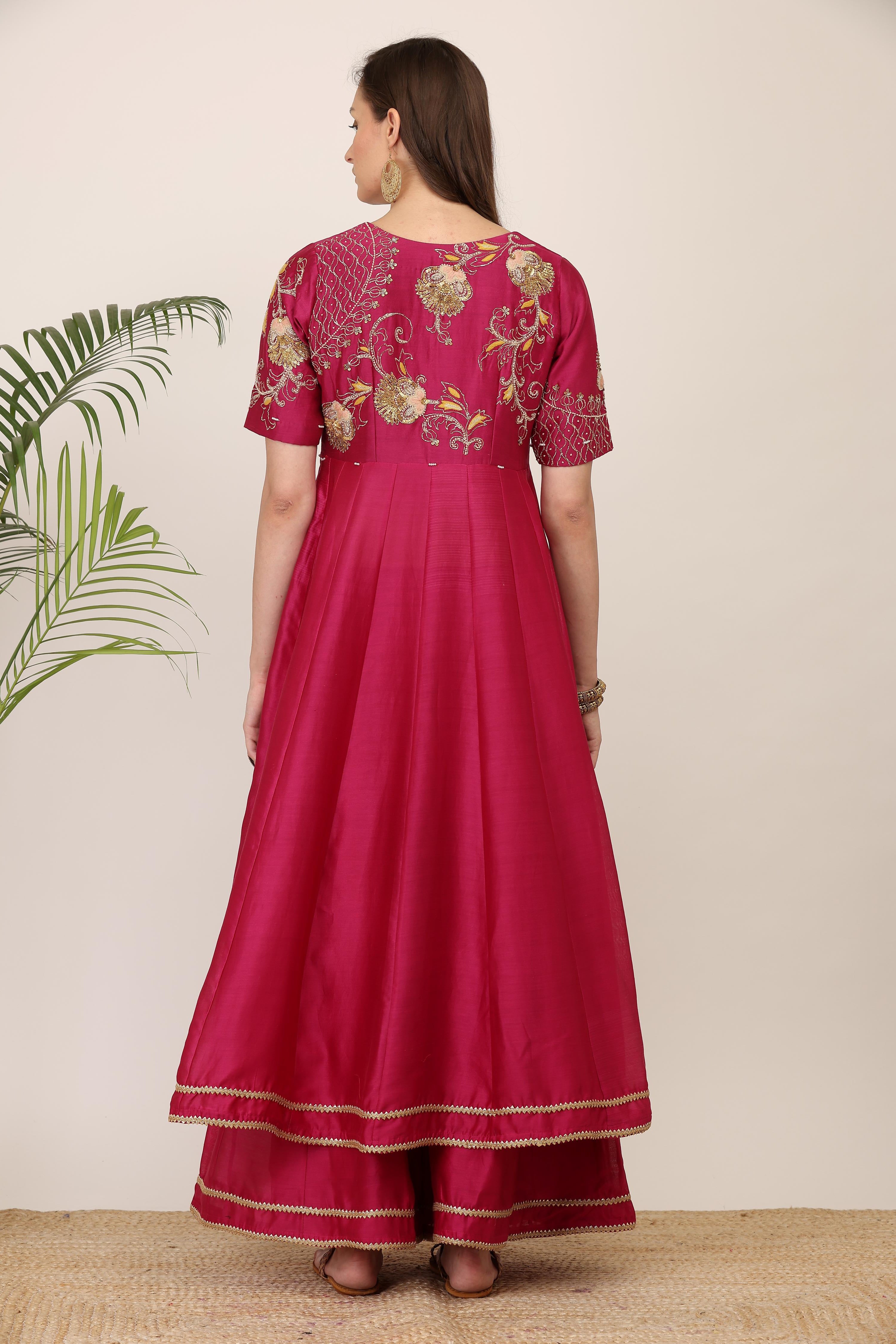 Elegant Pink Embroidered sharara Set