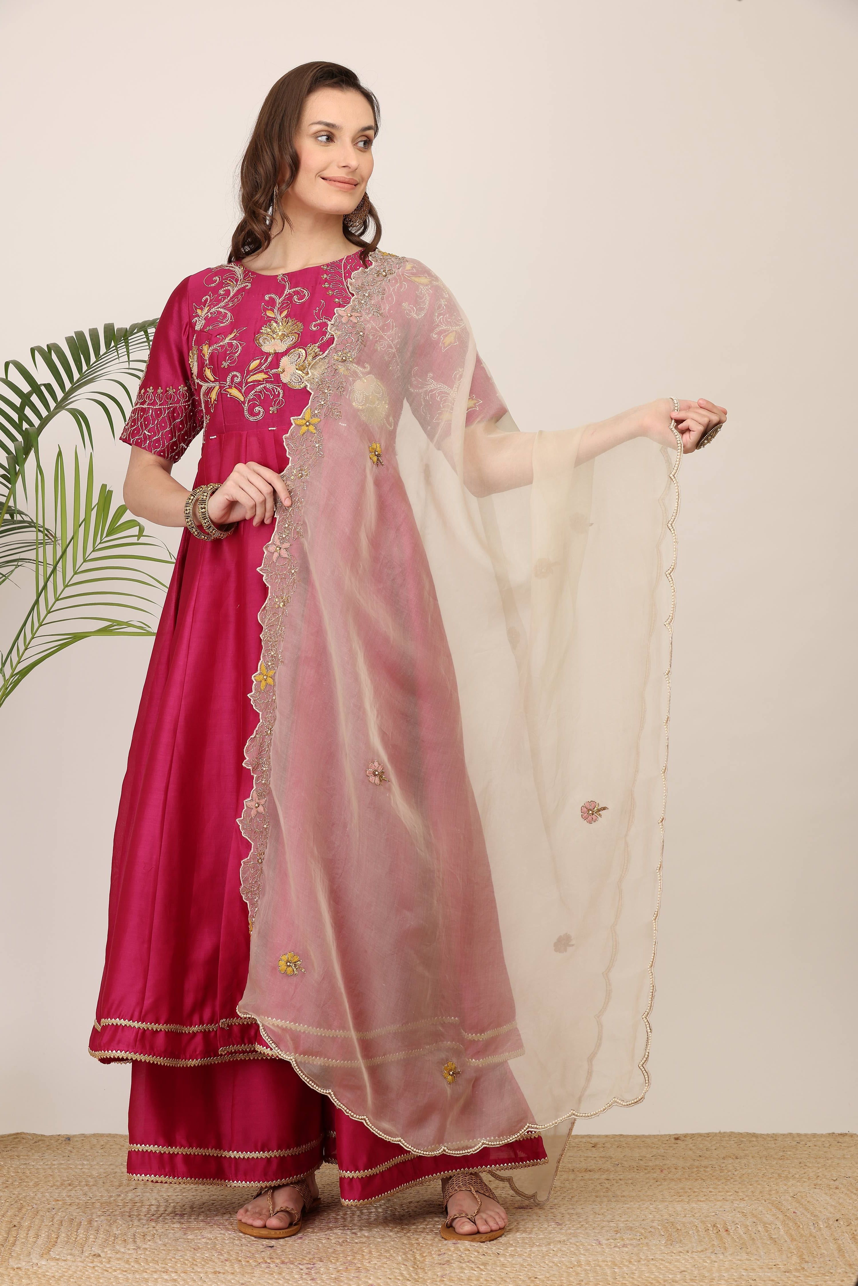 Elegant Pink Embroidered sharara Set