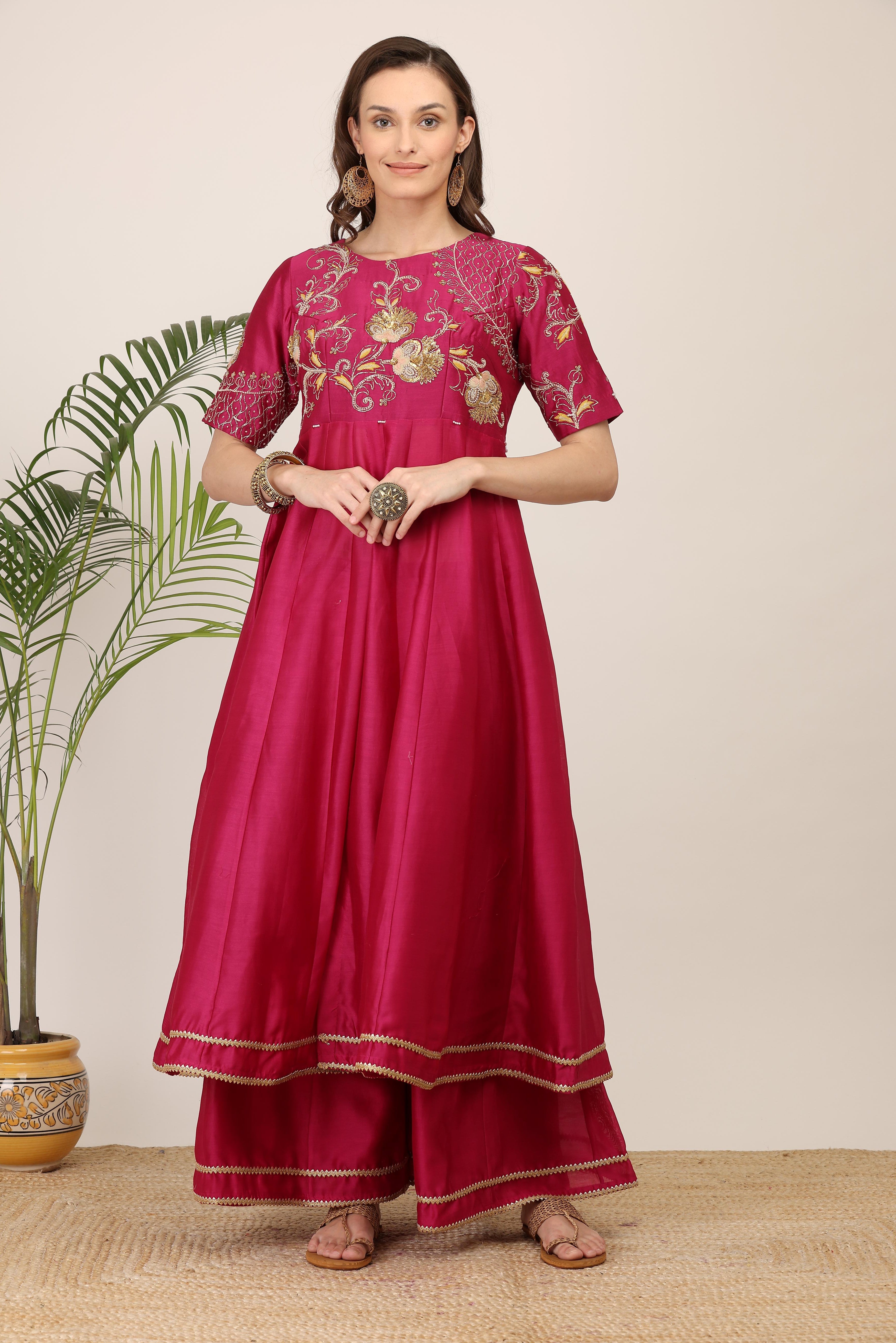 Elegant Pink Embroidered sharara Set