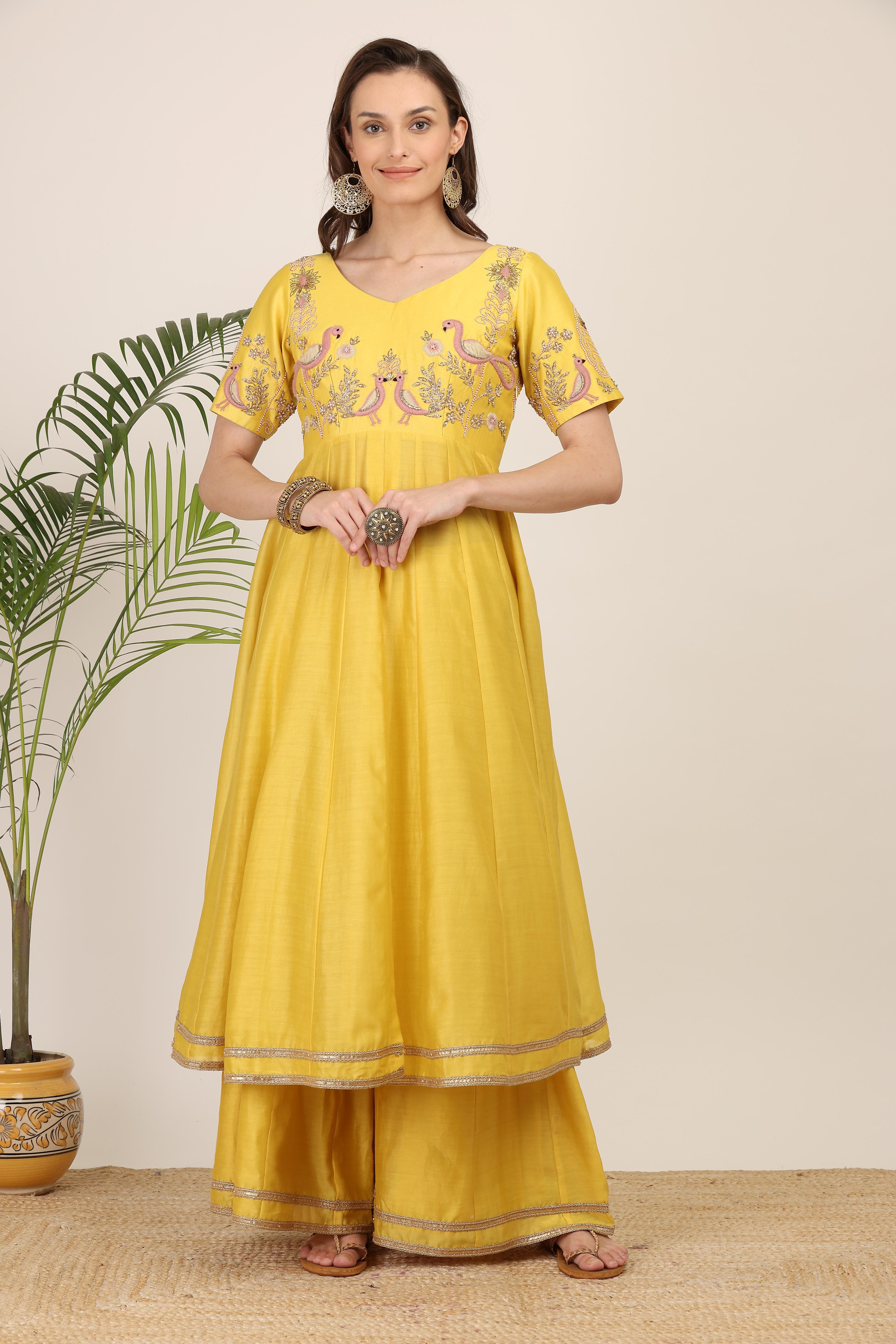 Sunlit Yellow Front-Open Anarkali set