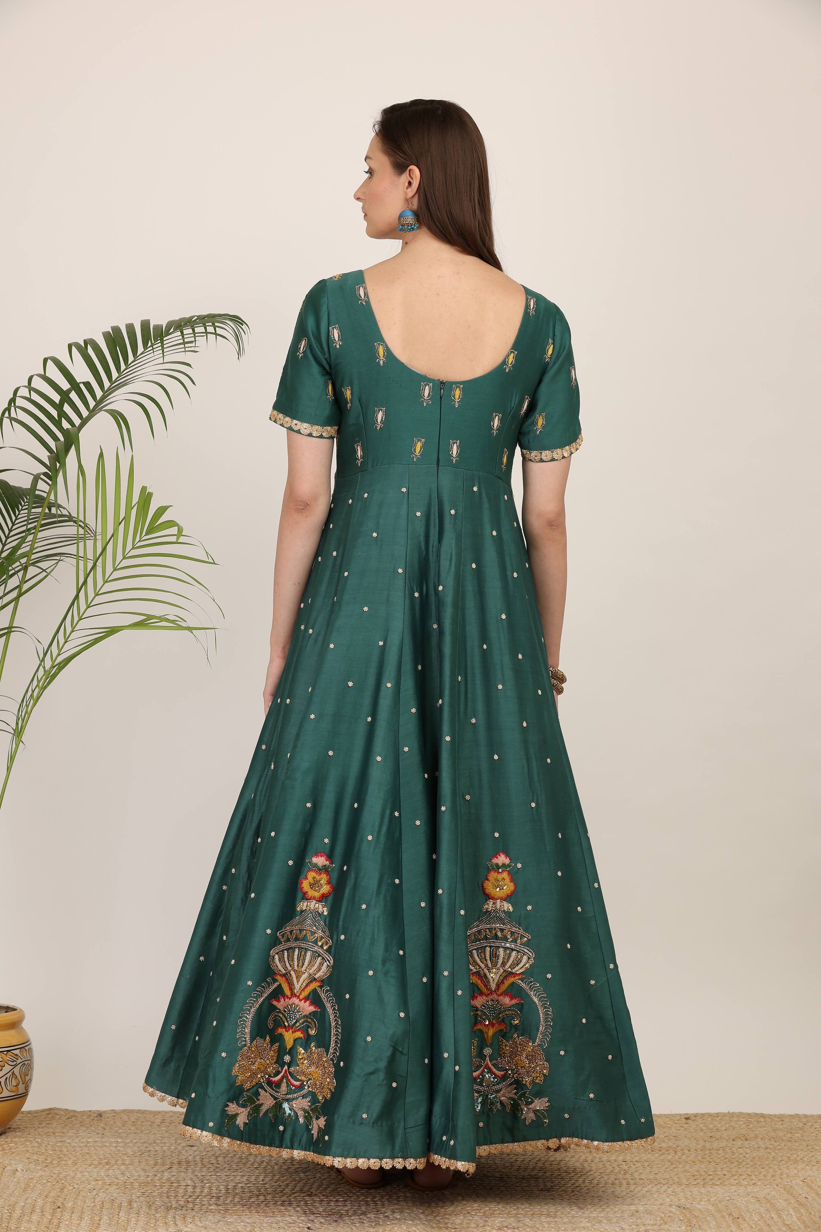 Emerald Green Embroidered Anarkali