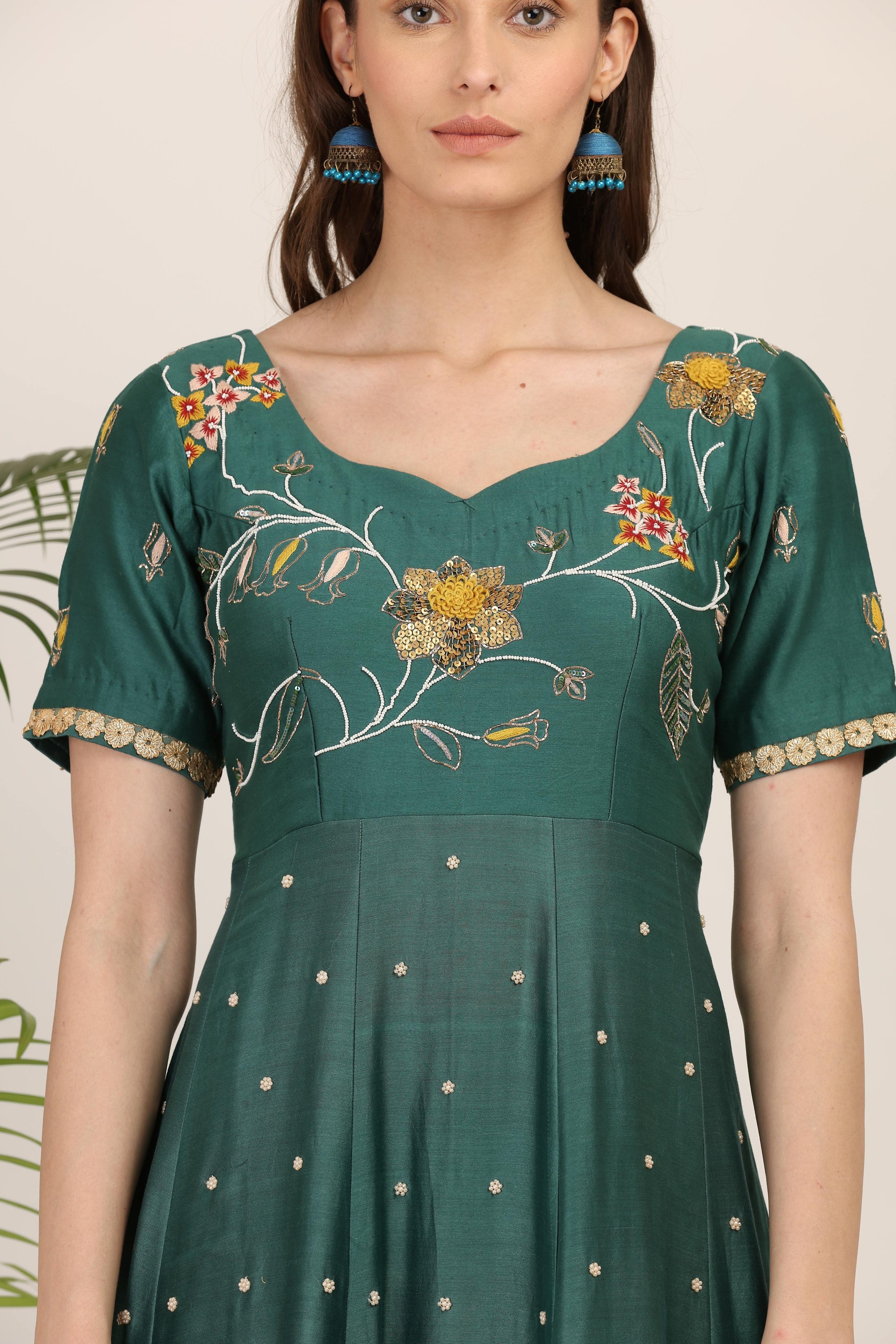 Emerald Green Embroidered Anarkali