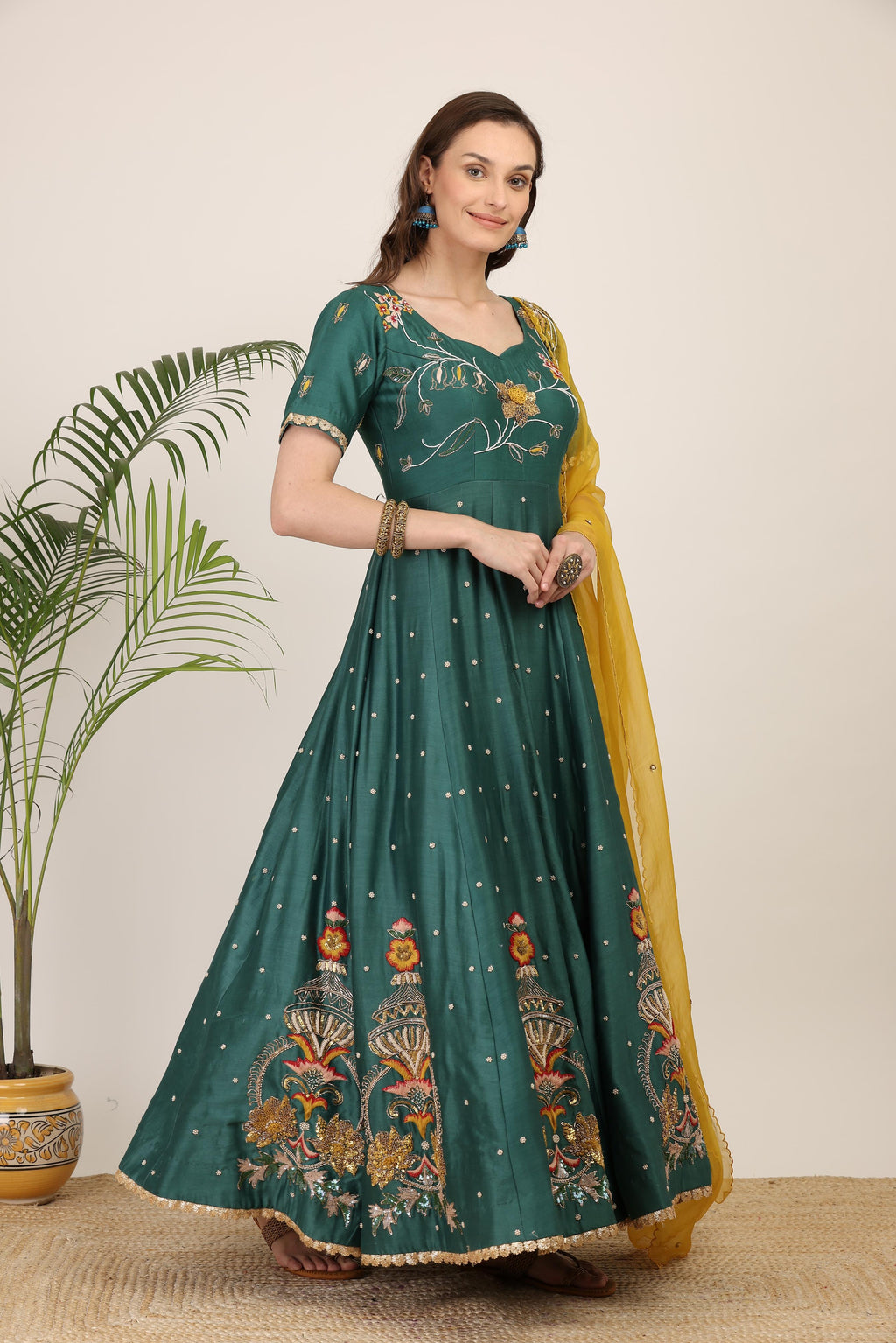 Emerald Green Embroidered Anarkali