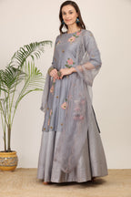 Moonlit Bloom Grey Kurta Lehenga Set