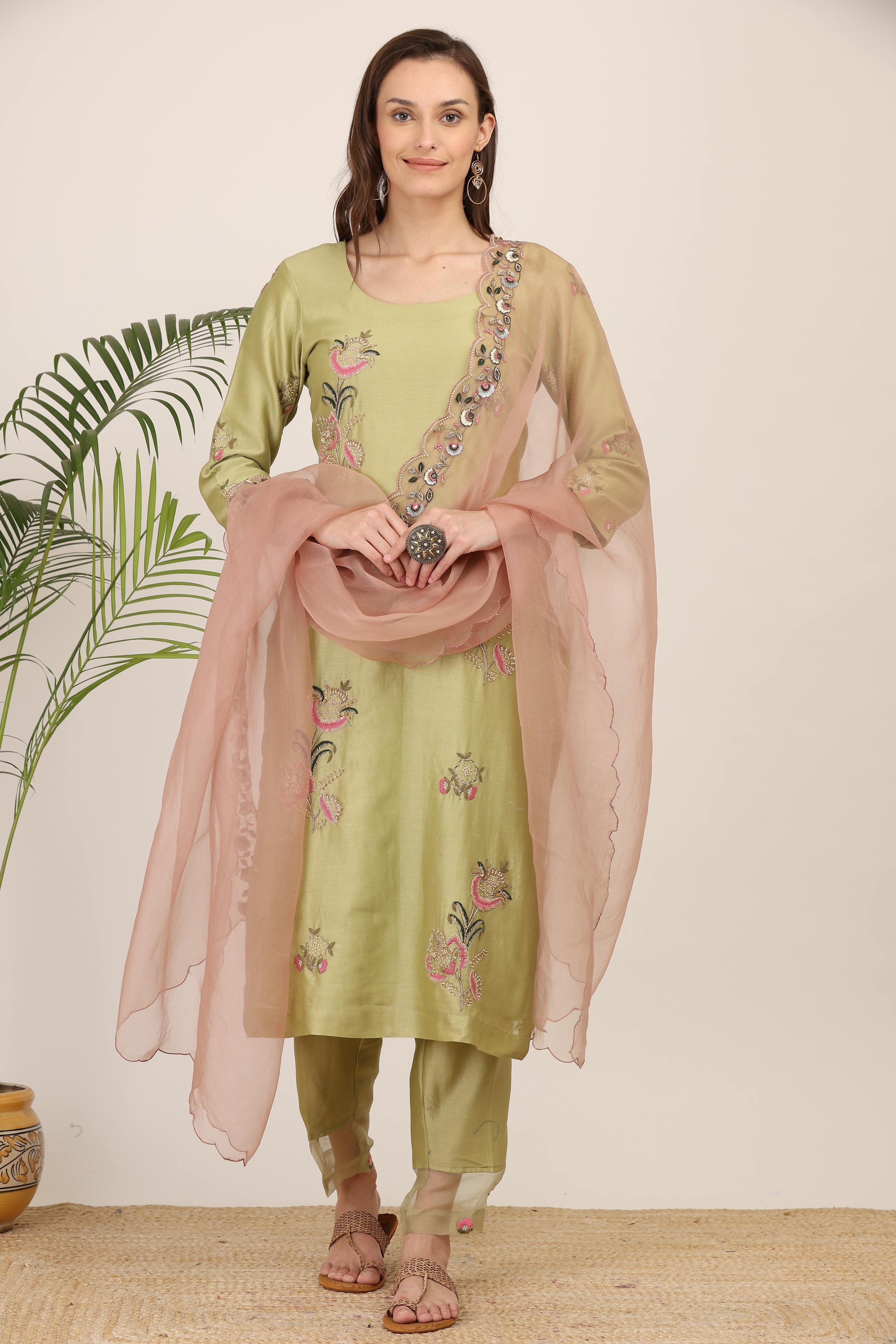 Pistachio Green  Embroidered Kurta Set
