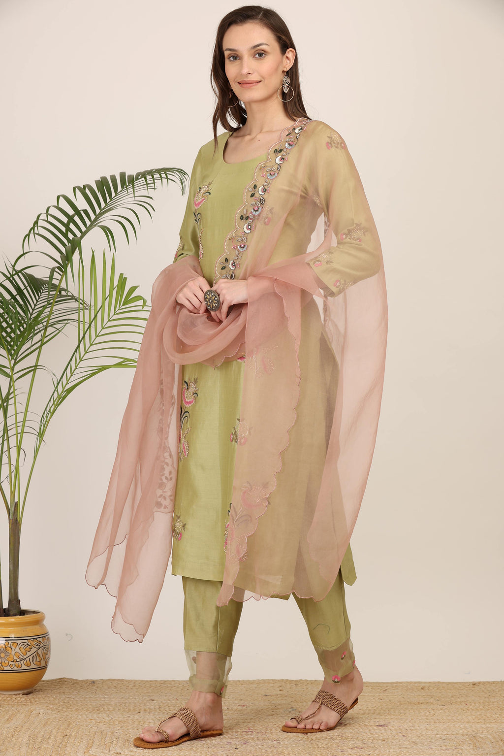 Pistachio Green  Embroidered Kurta Set