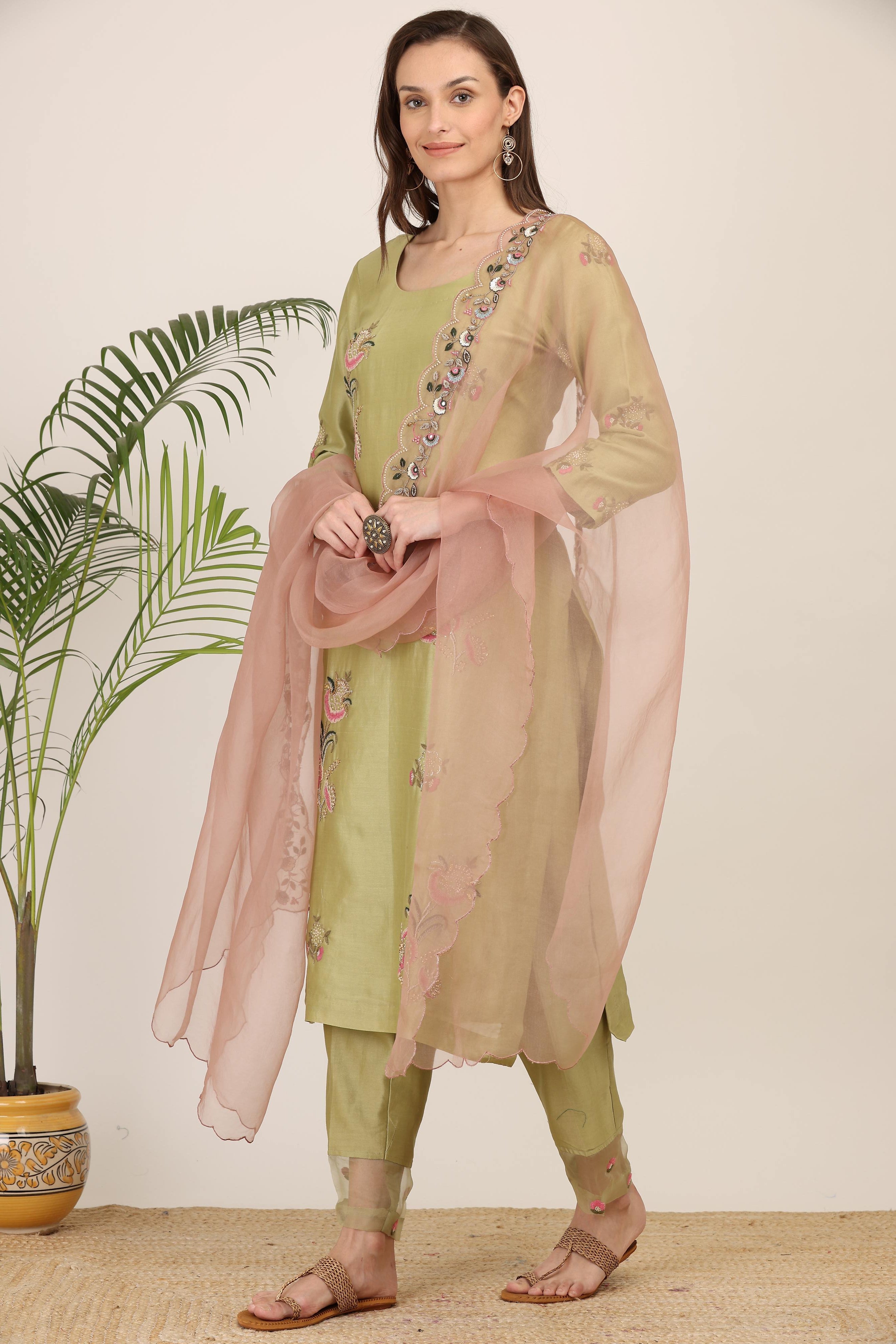 Pistachio Green  Embroidered Kurta Set