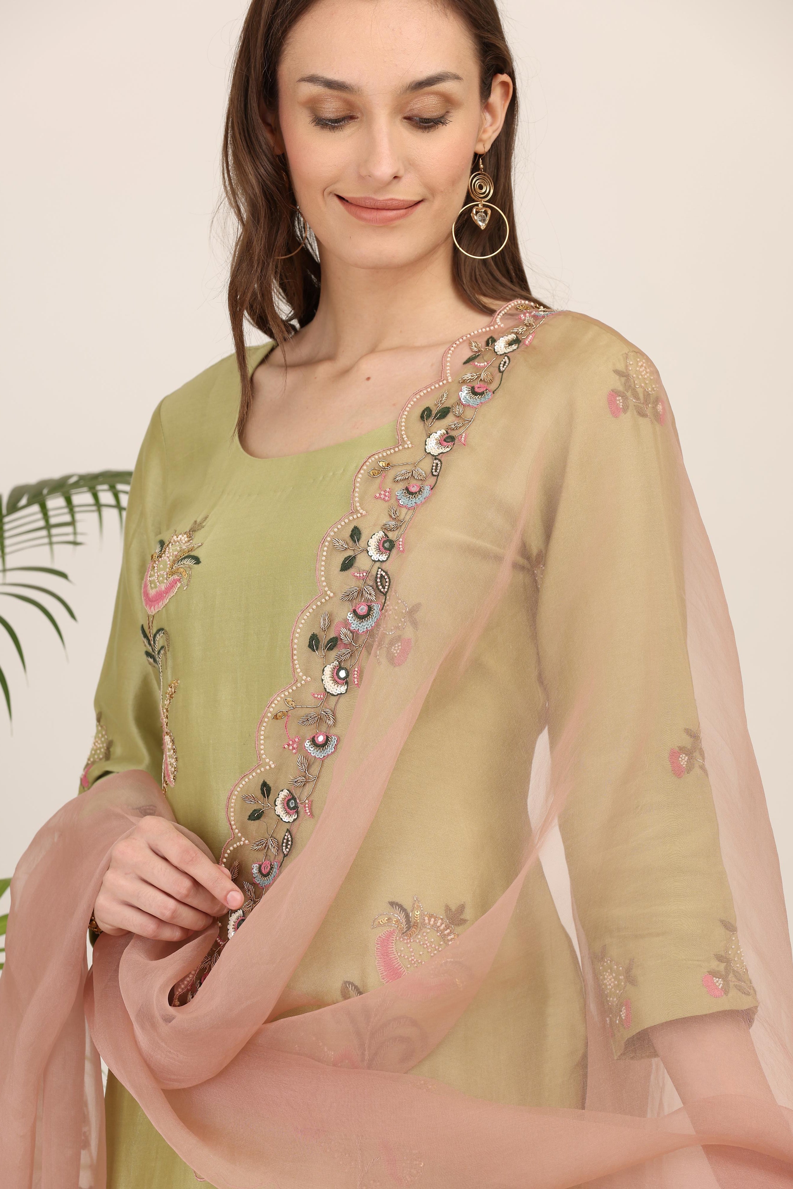 Pistachio Green  Embroidered Kurta Set