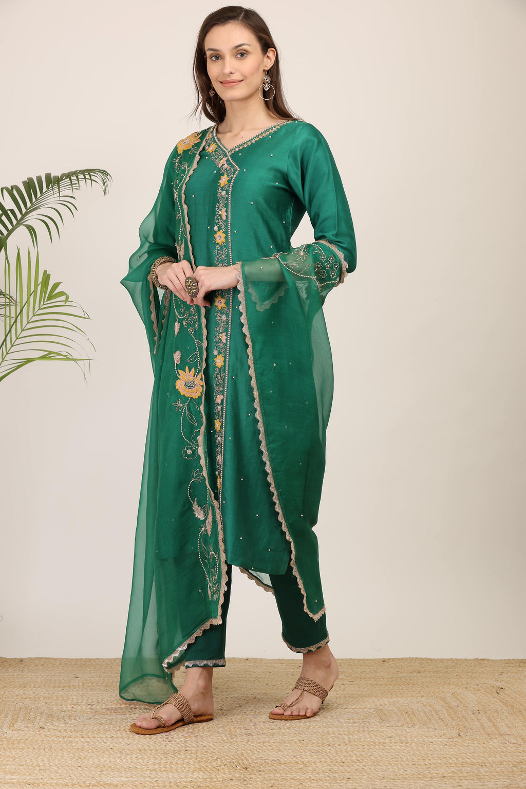 Emerald Grace Embroidered Kurta Set