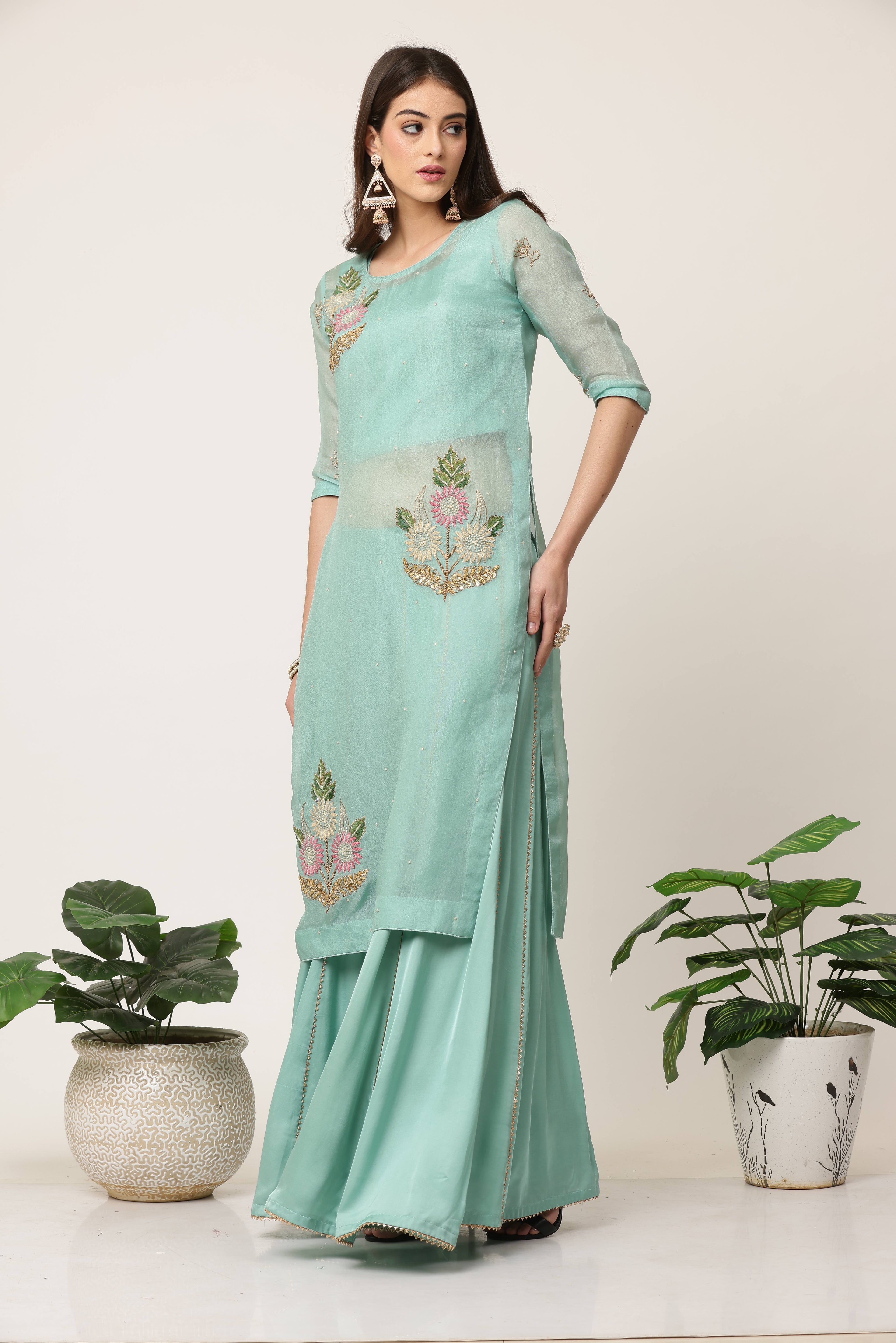 Mint Organza Sharara Set
