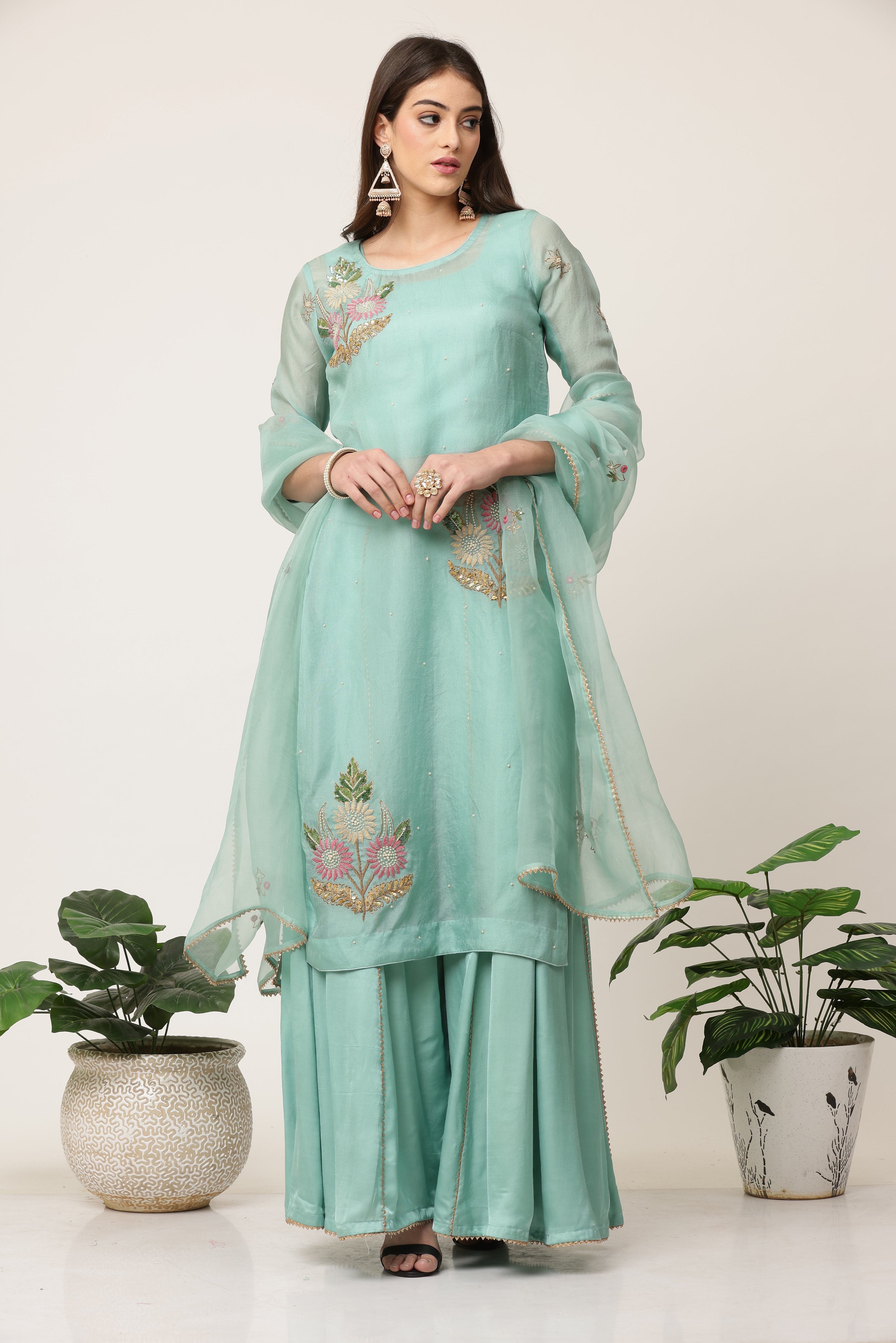 Mint Organza Sharara Set