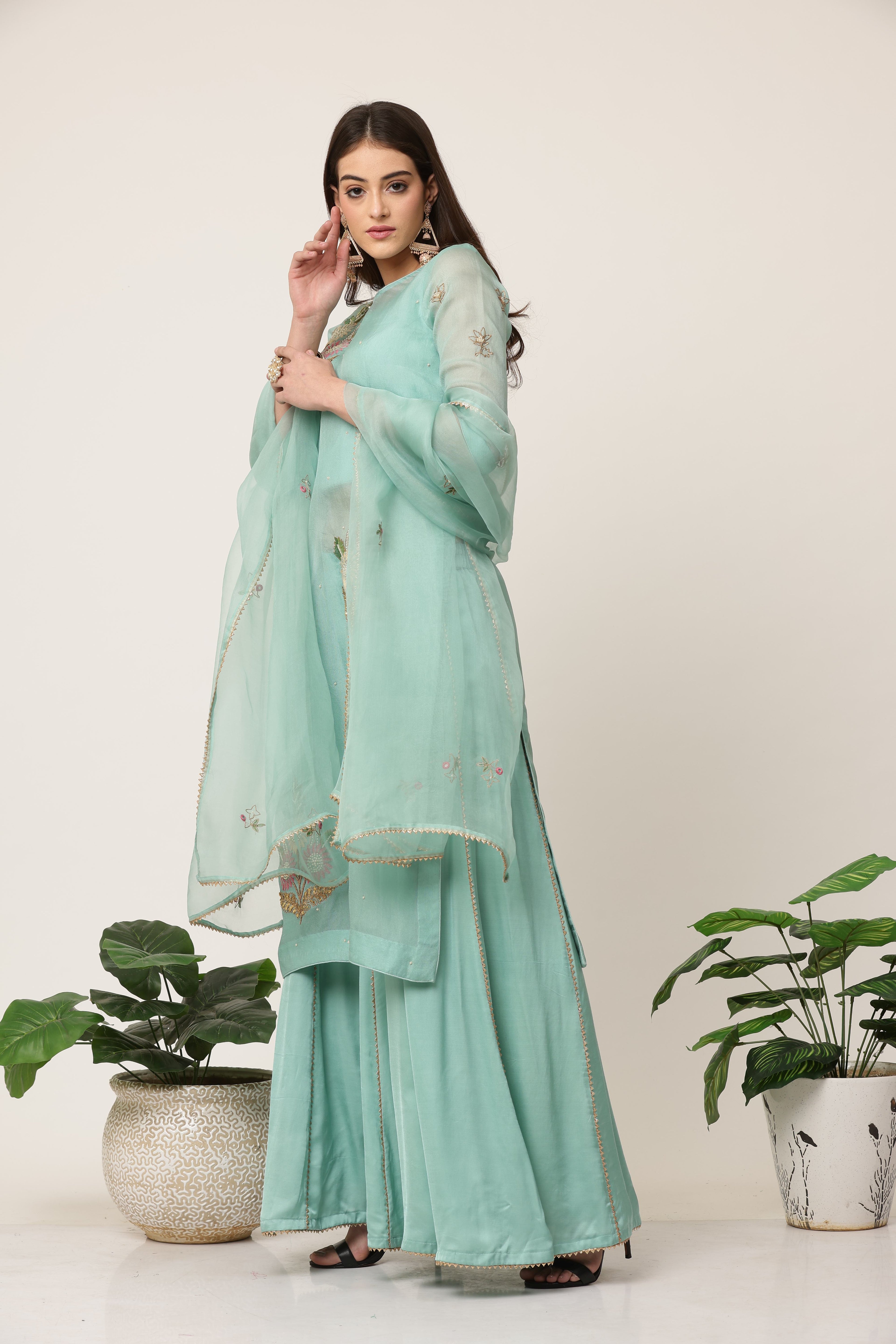 Mint Organza Sharara Set