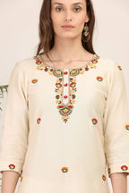 Ivory Embroidered Kurta Set with Sheer Dupatta