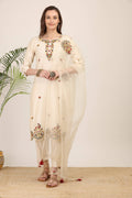 Ivory Embroidered Kurta Set with Sheer Dupatta