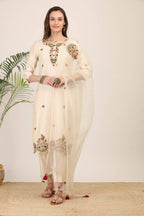 Ivory Embroidered Kurta Set with Sheer Dupatta