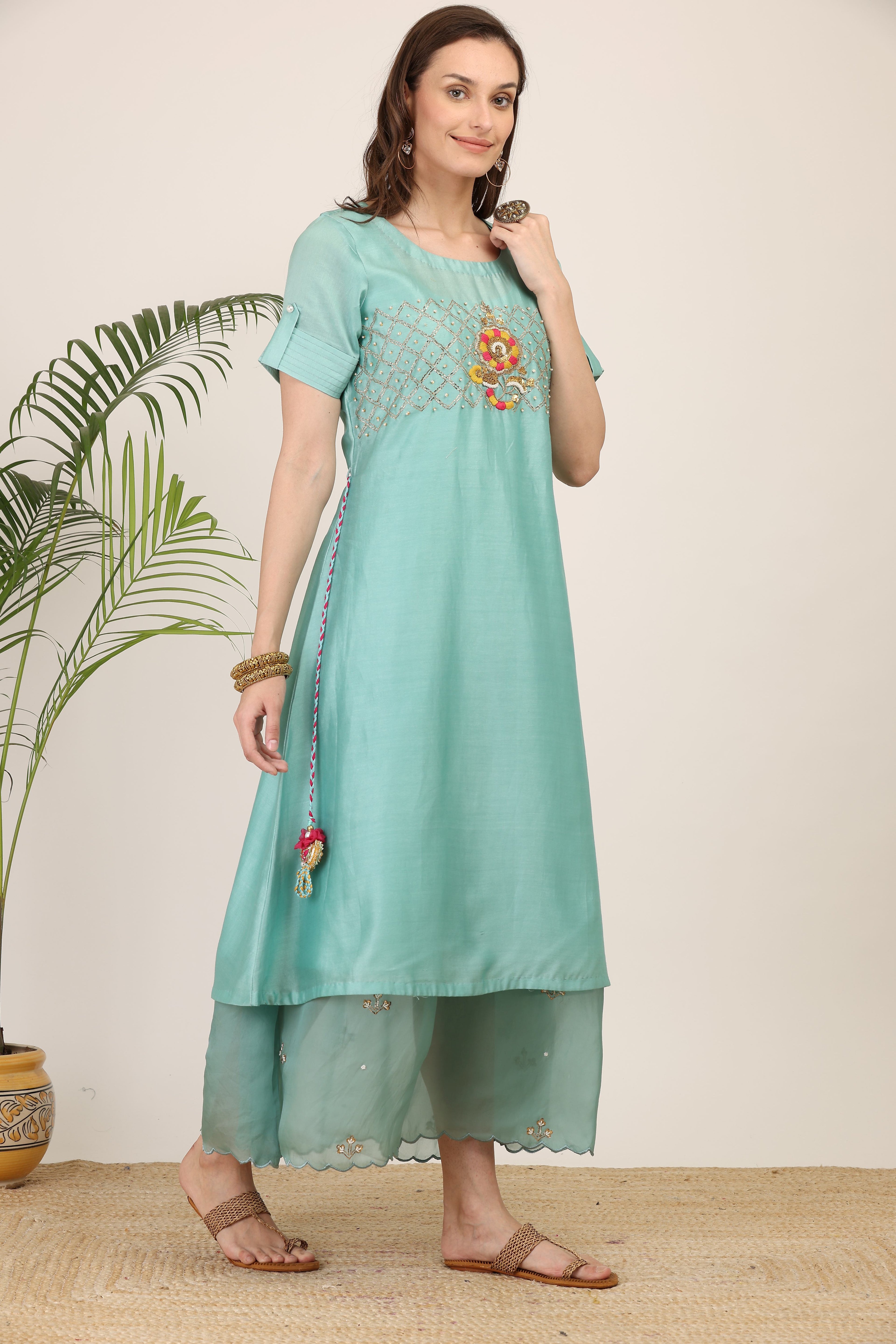 Celeste Aqua Embroidered Tunic