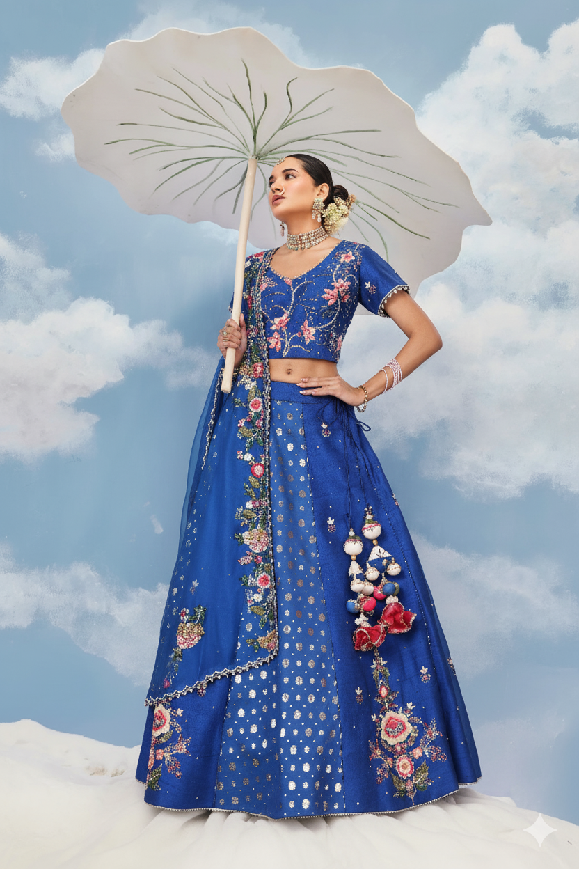 Ink Blue Sequence Floral Lehenga Set