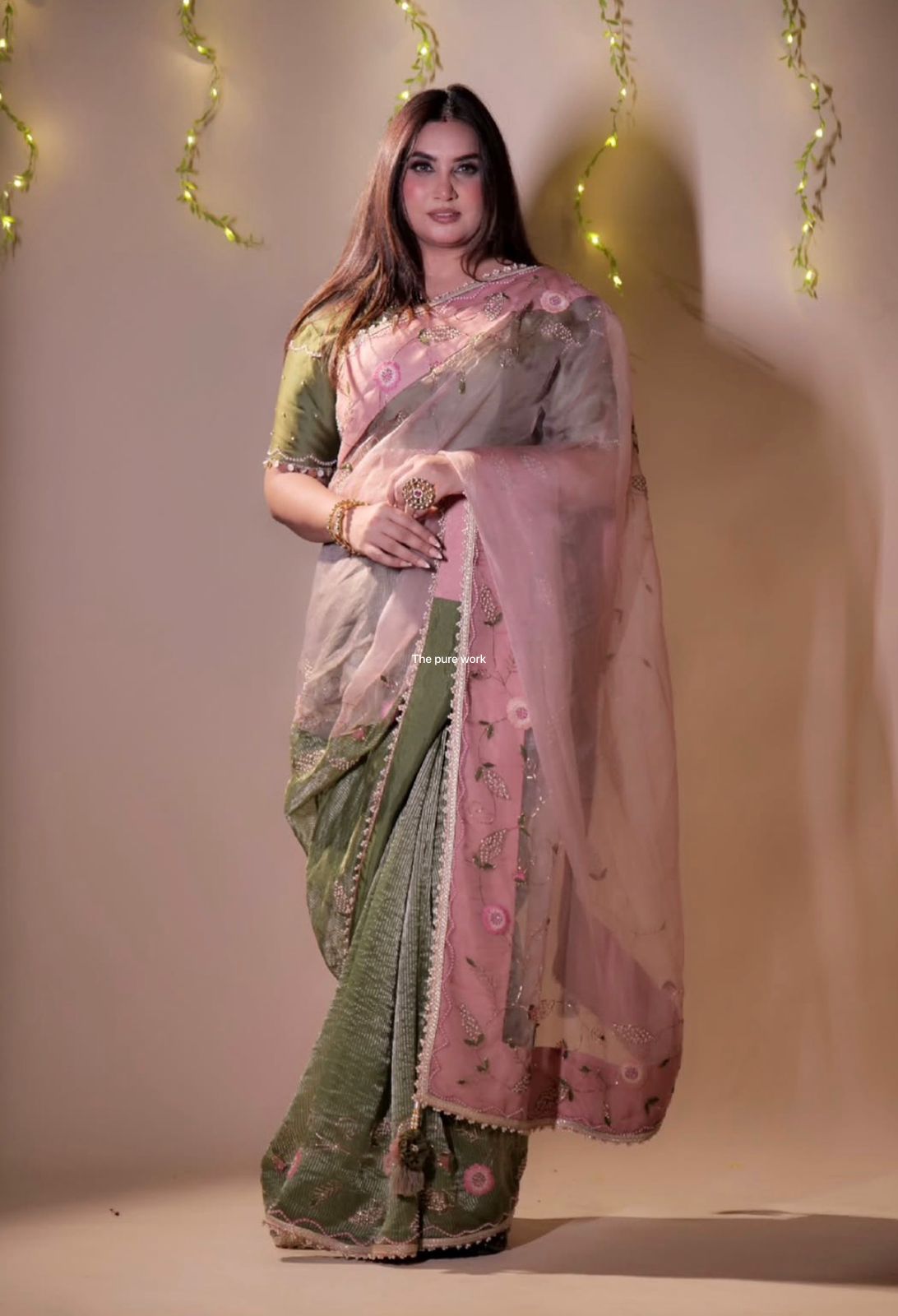 Olive Blush Whisper Tissue Organza Saree