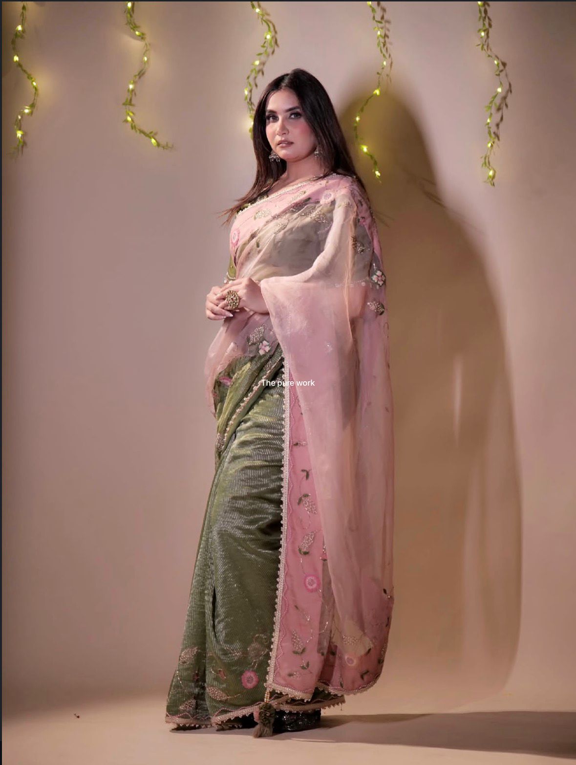 Olive Blush Whisper Tissue Organza Saree